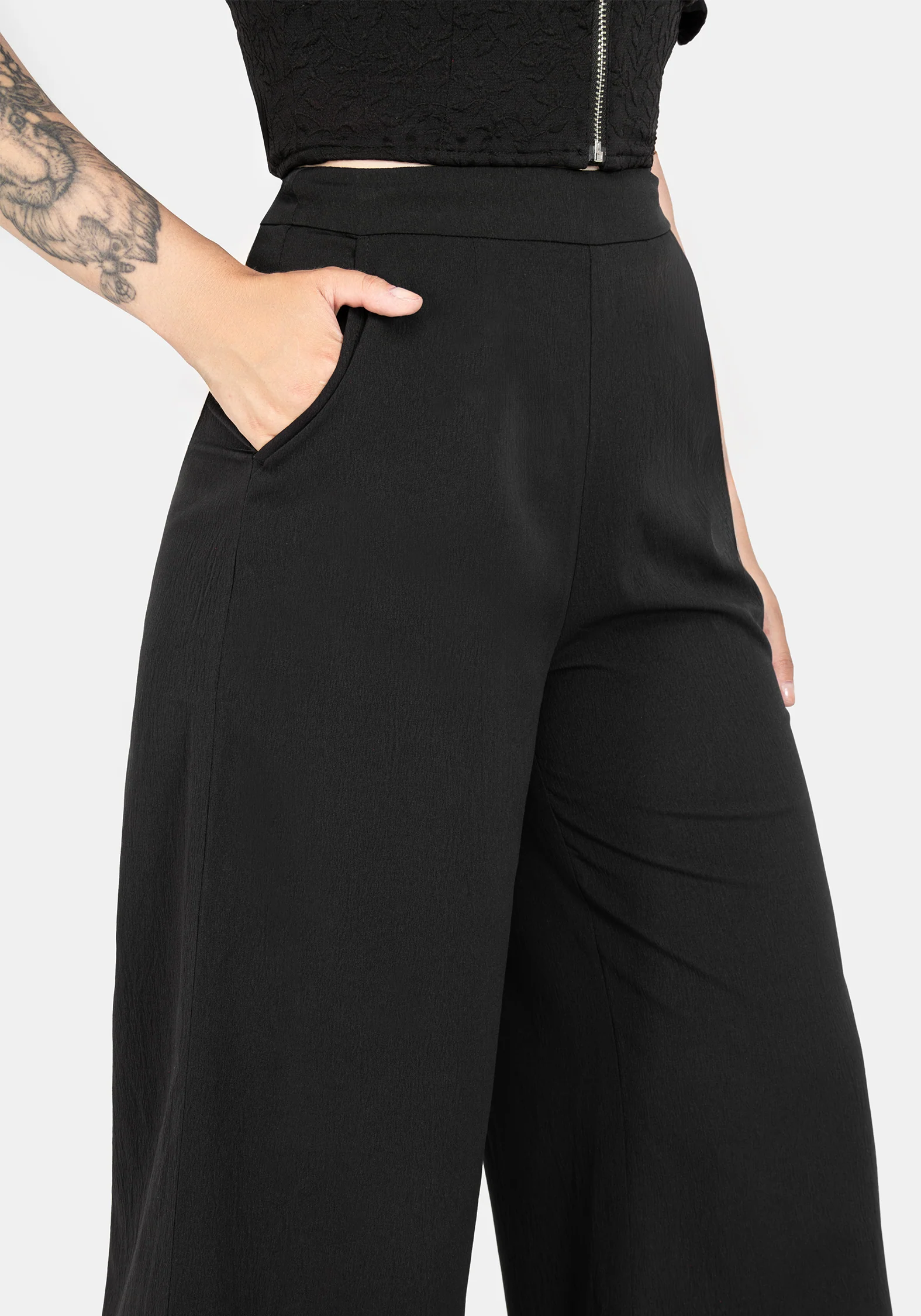 Araneo Lace Hem Wide Leg Trousers - Image 6