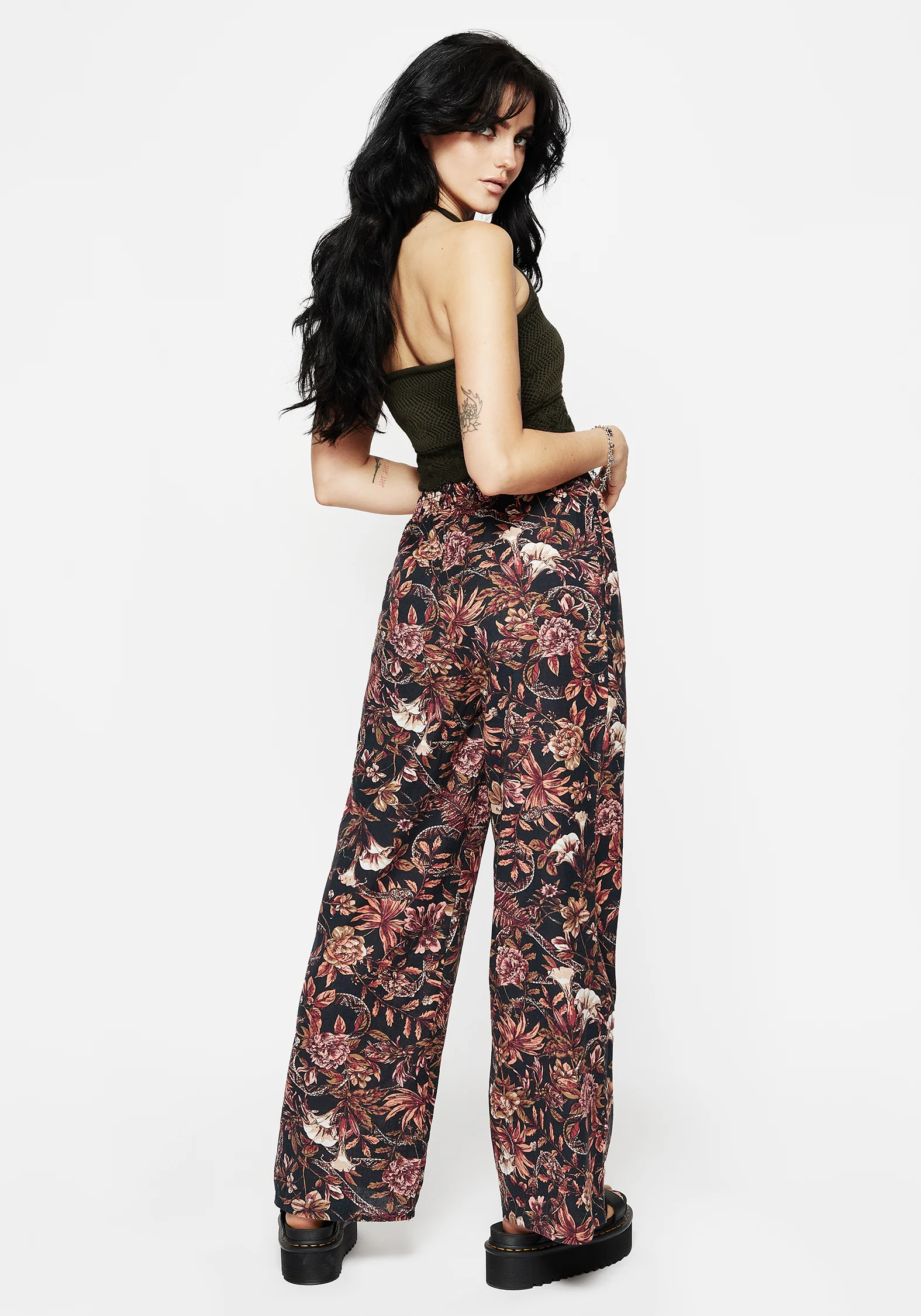 Bashe Cotton Floral Snake Print Wide Leg Trousers - Image 3