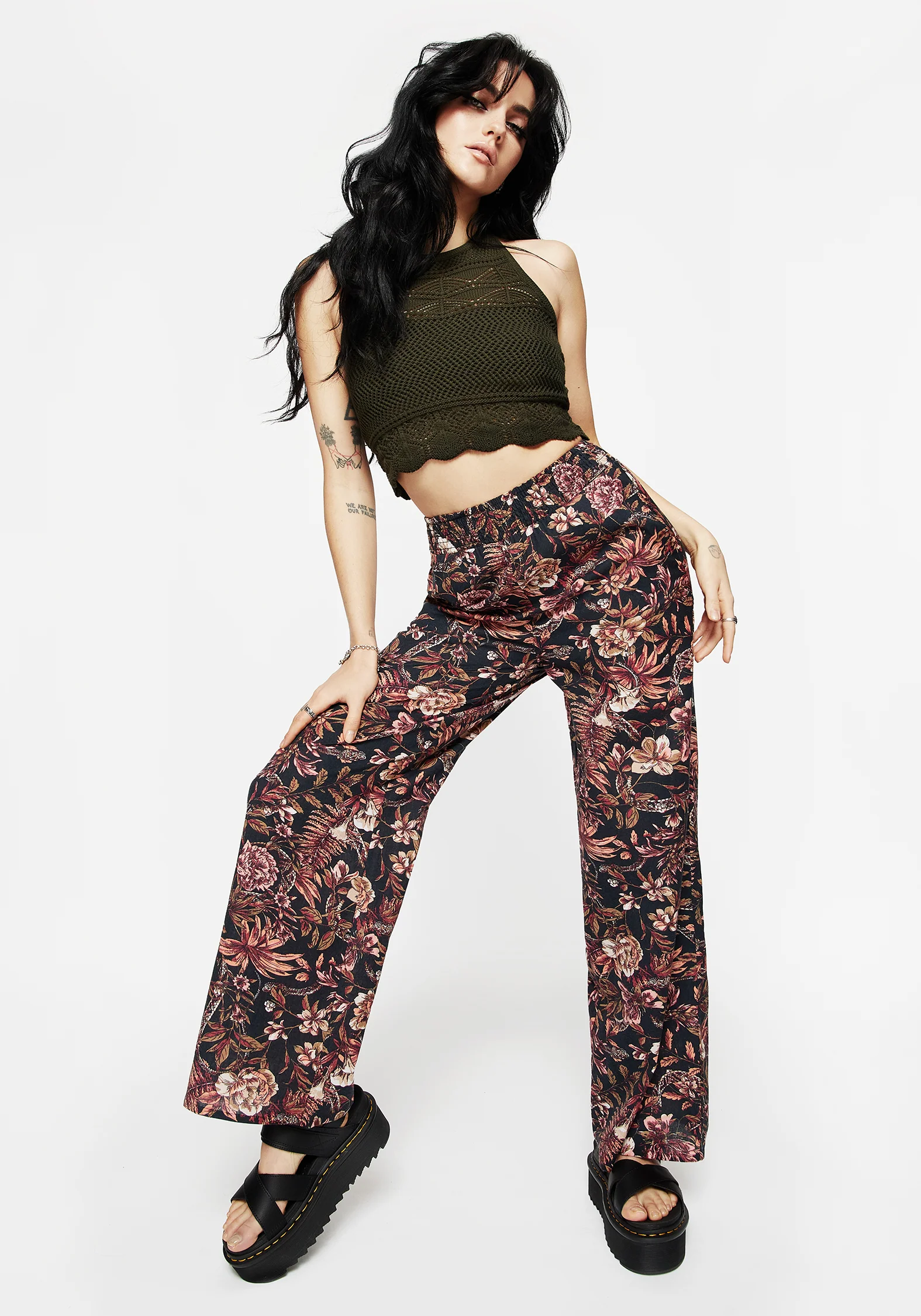 Bashe Cotton Floral Snake Print Wide Leg Trousers - Image 4