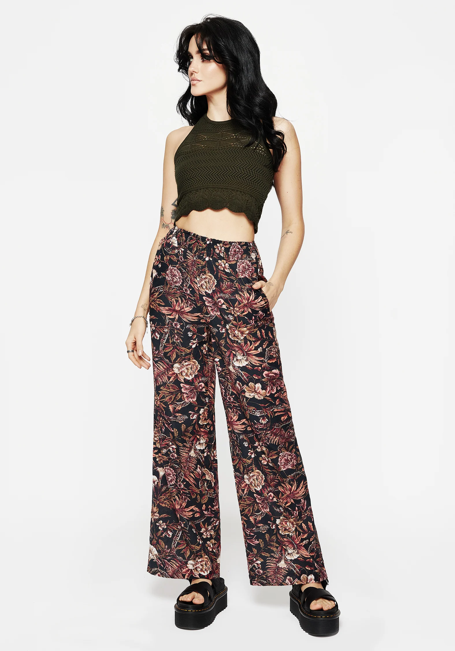 Bashe Cotton Floral Snake Print Wide Leg Trousers - Image 5