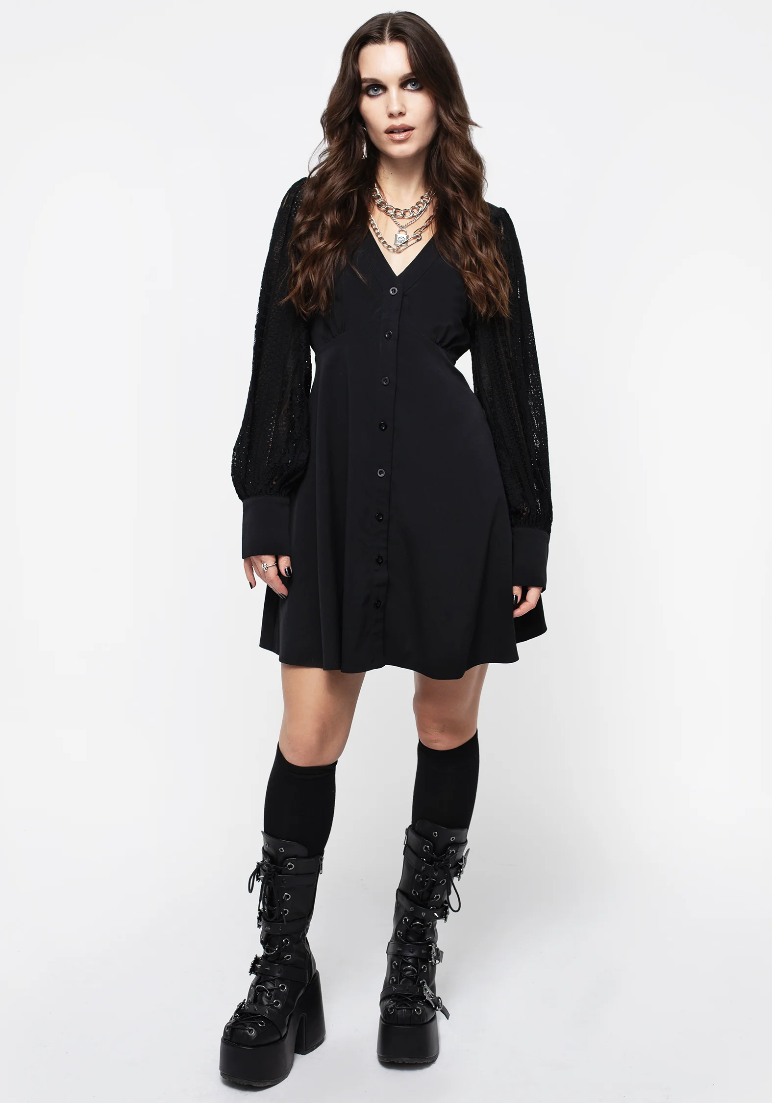 Covenant Lace Sleeve Button Up Mini Dress - Image 4