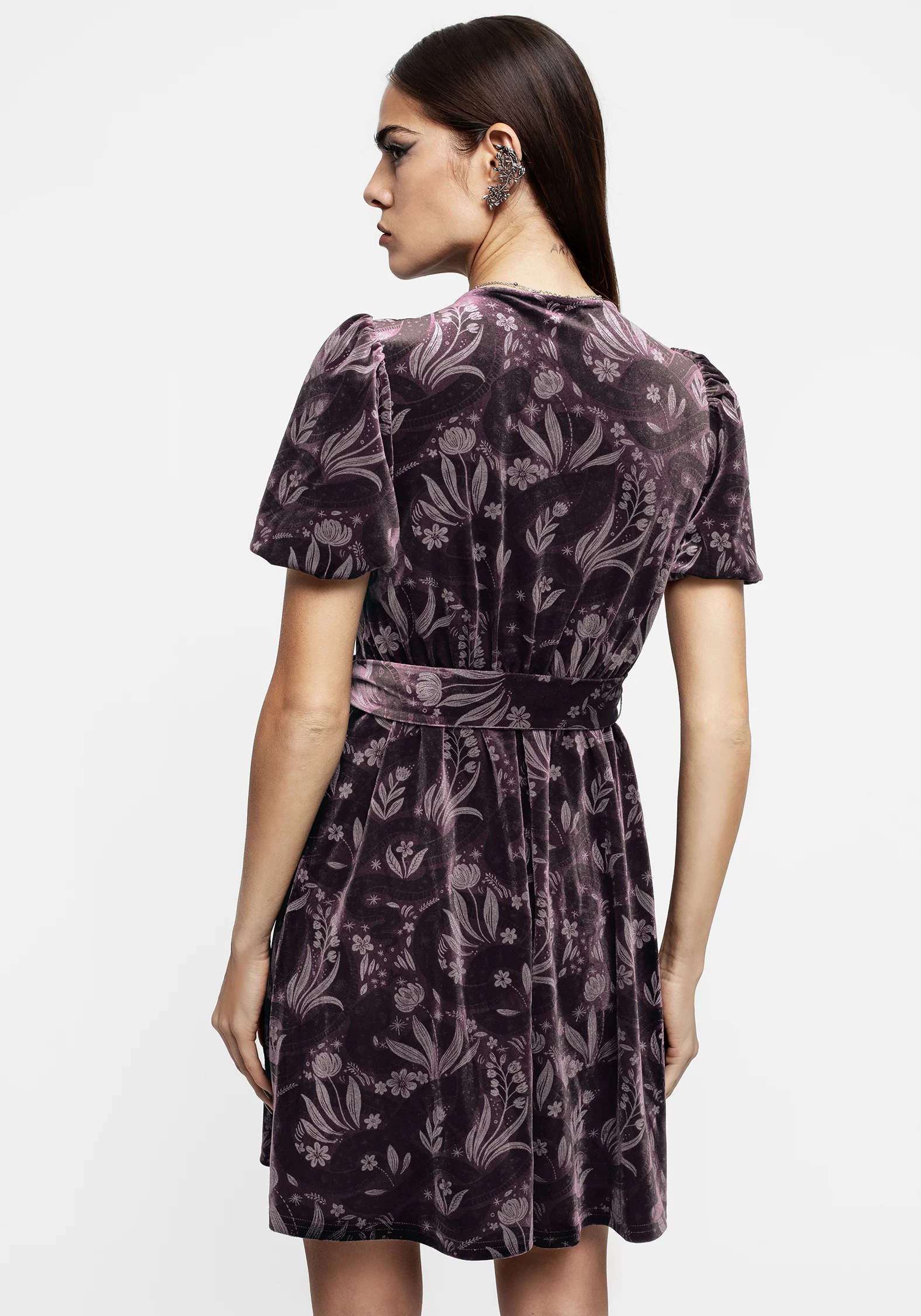 Deception Snake Foil Print Velour Mini Wrap Dress - Image 3