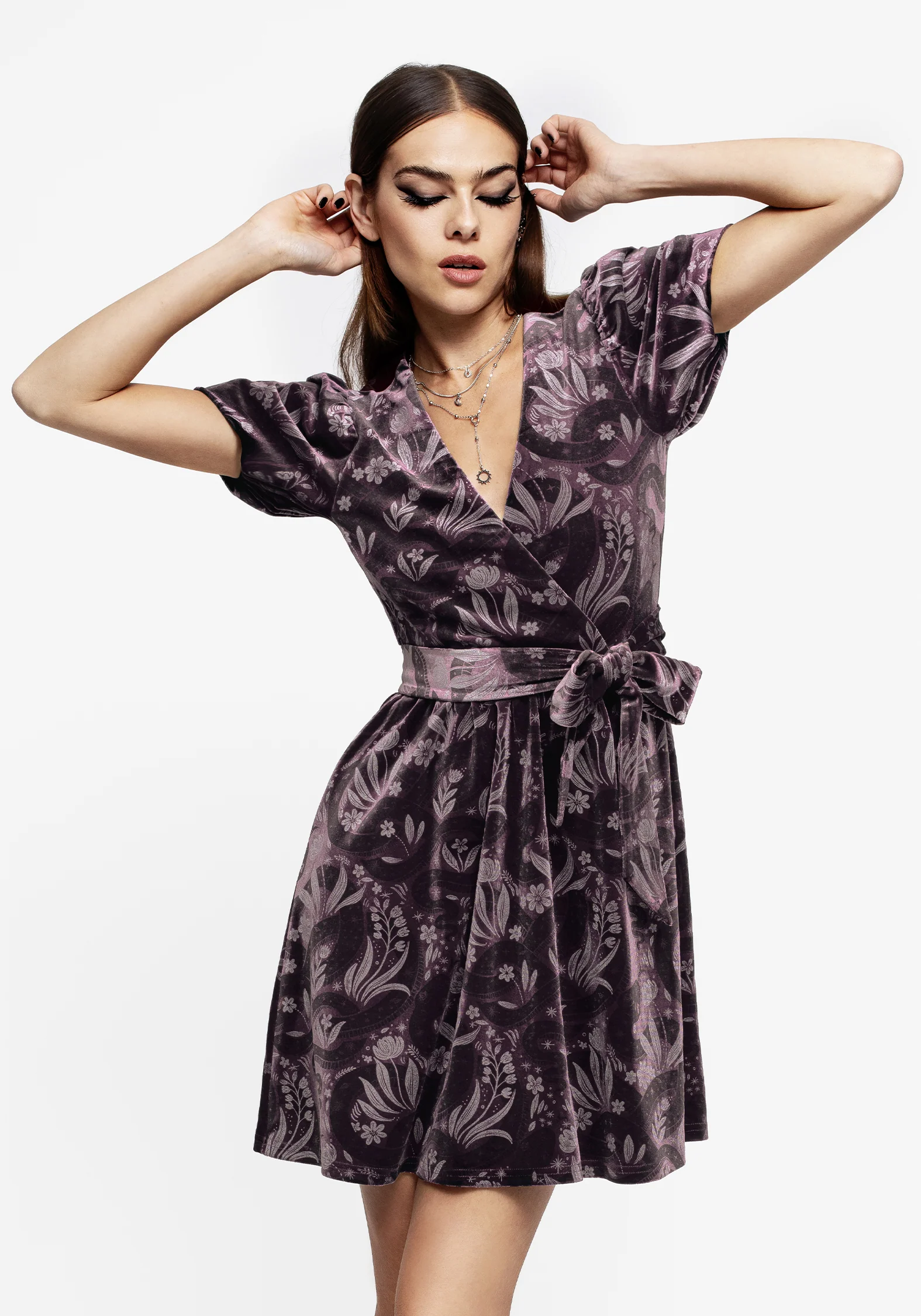 Deception Snake Foil Print Velour Mini Wrap Dress - Image 6