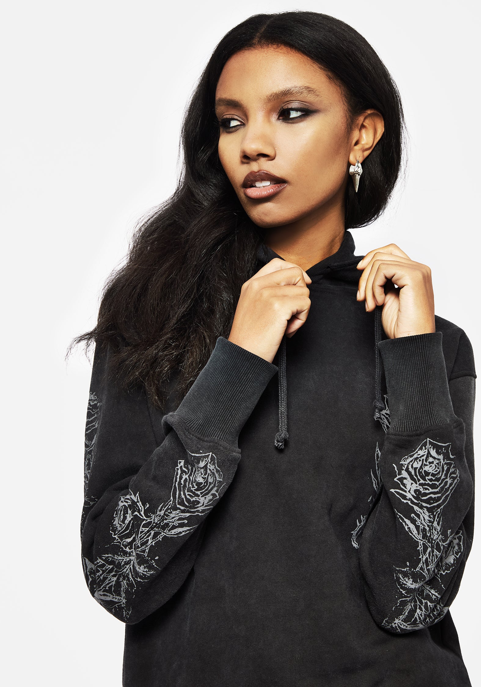 Entwined Rose Graphic Print Longline Hoody - Image 4