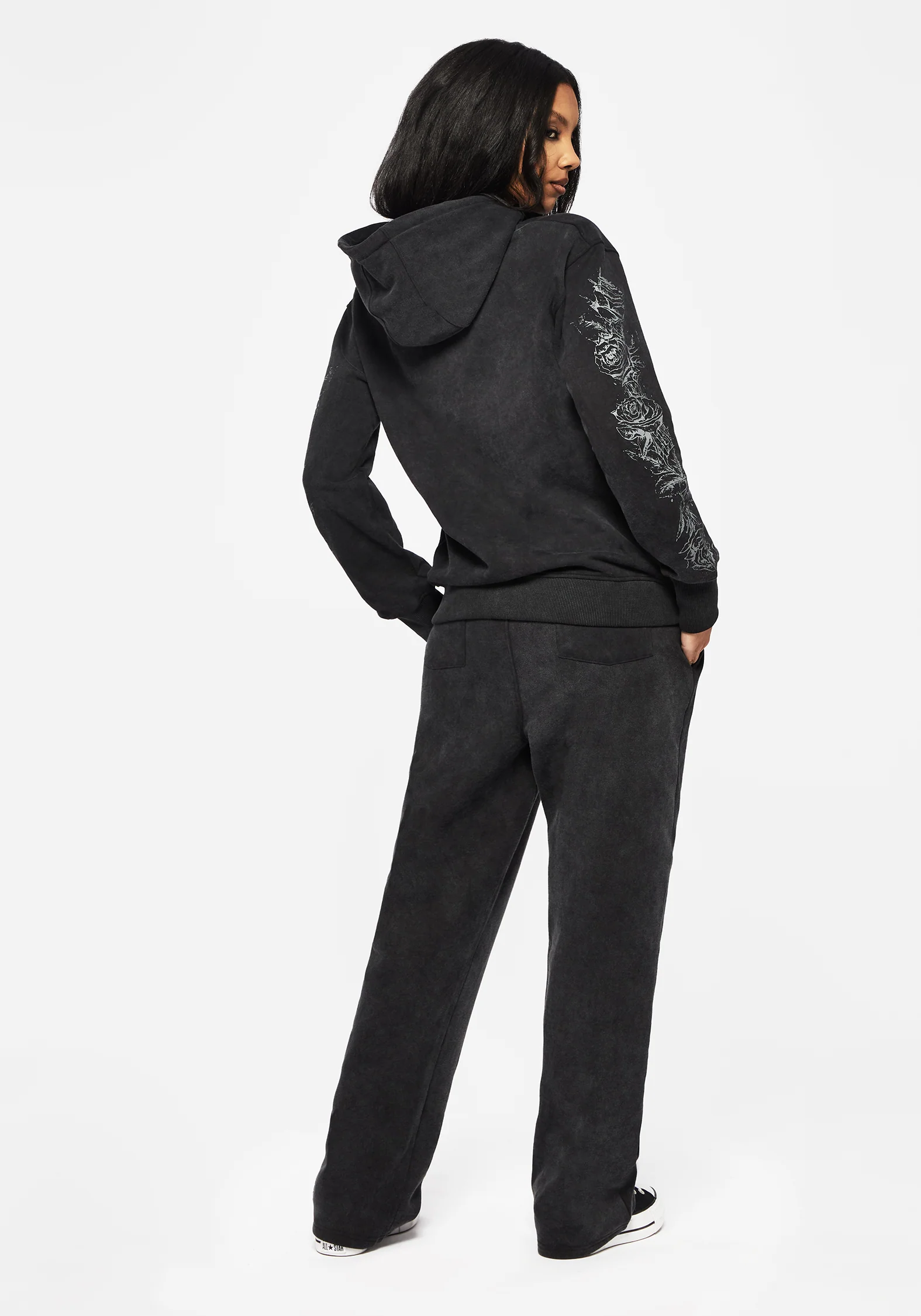 Entwined Rose Graphic Print Longline Hoody - Image 7