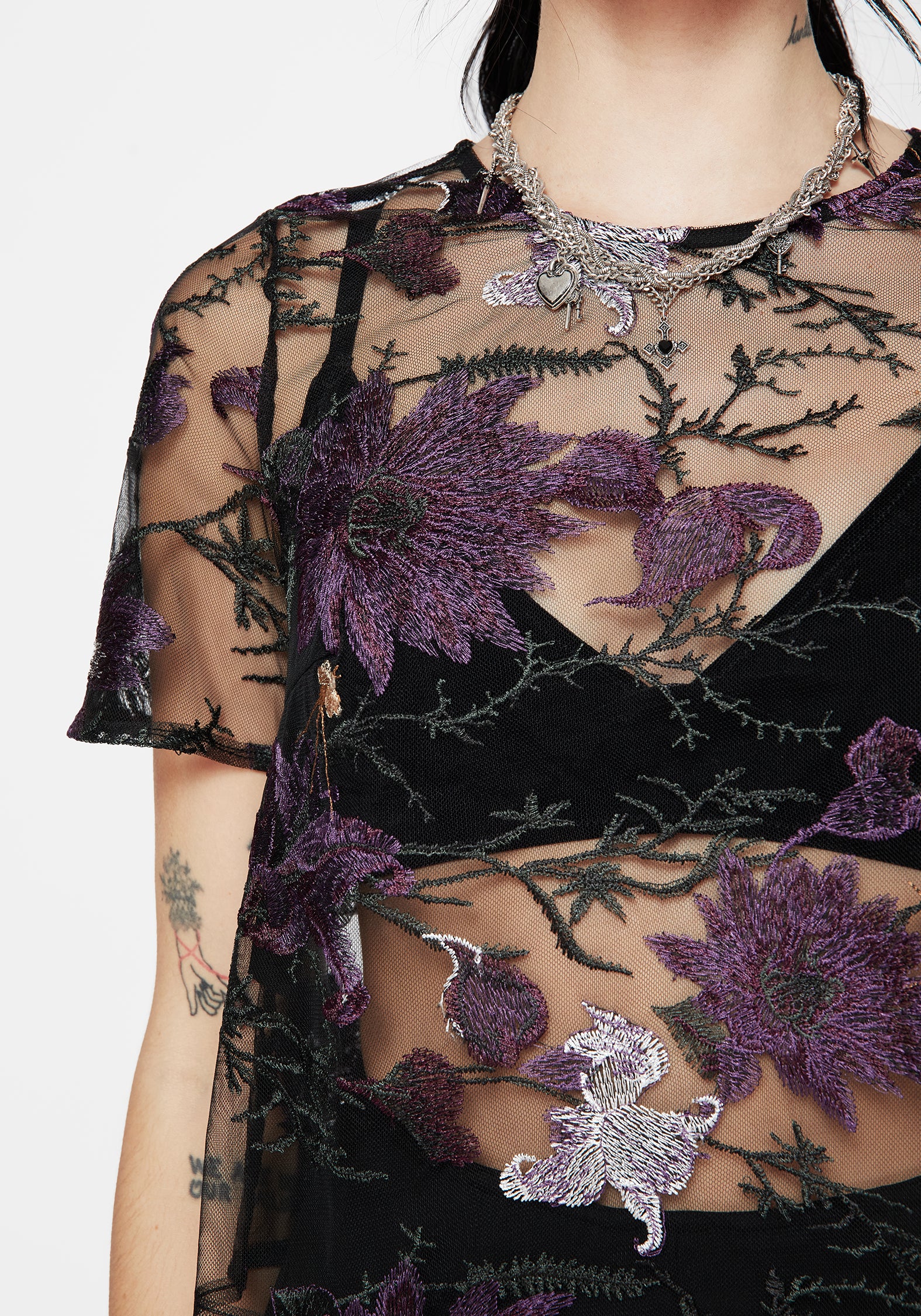 Estrid Embroidered Mesh Tie Back Blouse Top - Image 6