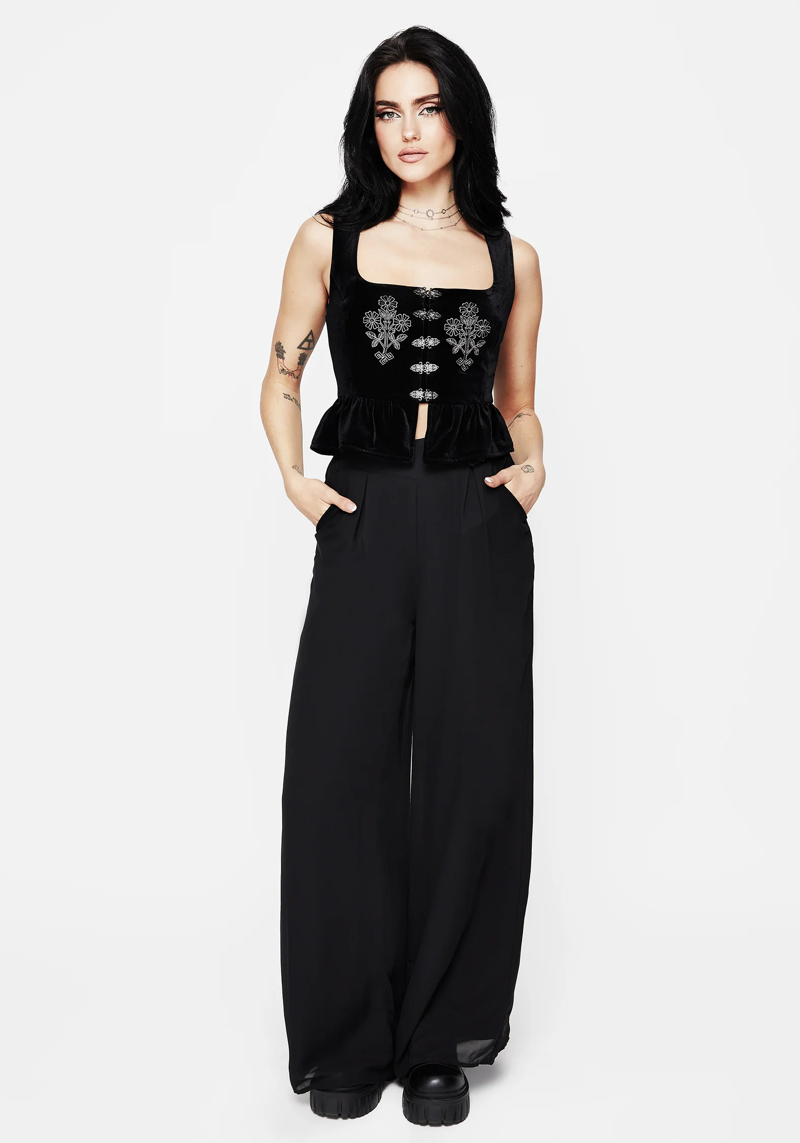 Hellebore Floral Embroidered Waistcoat Top - Image 4