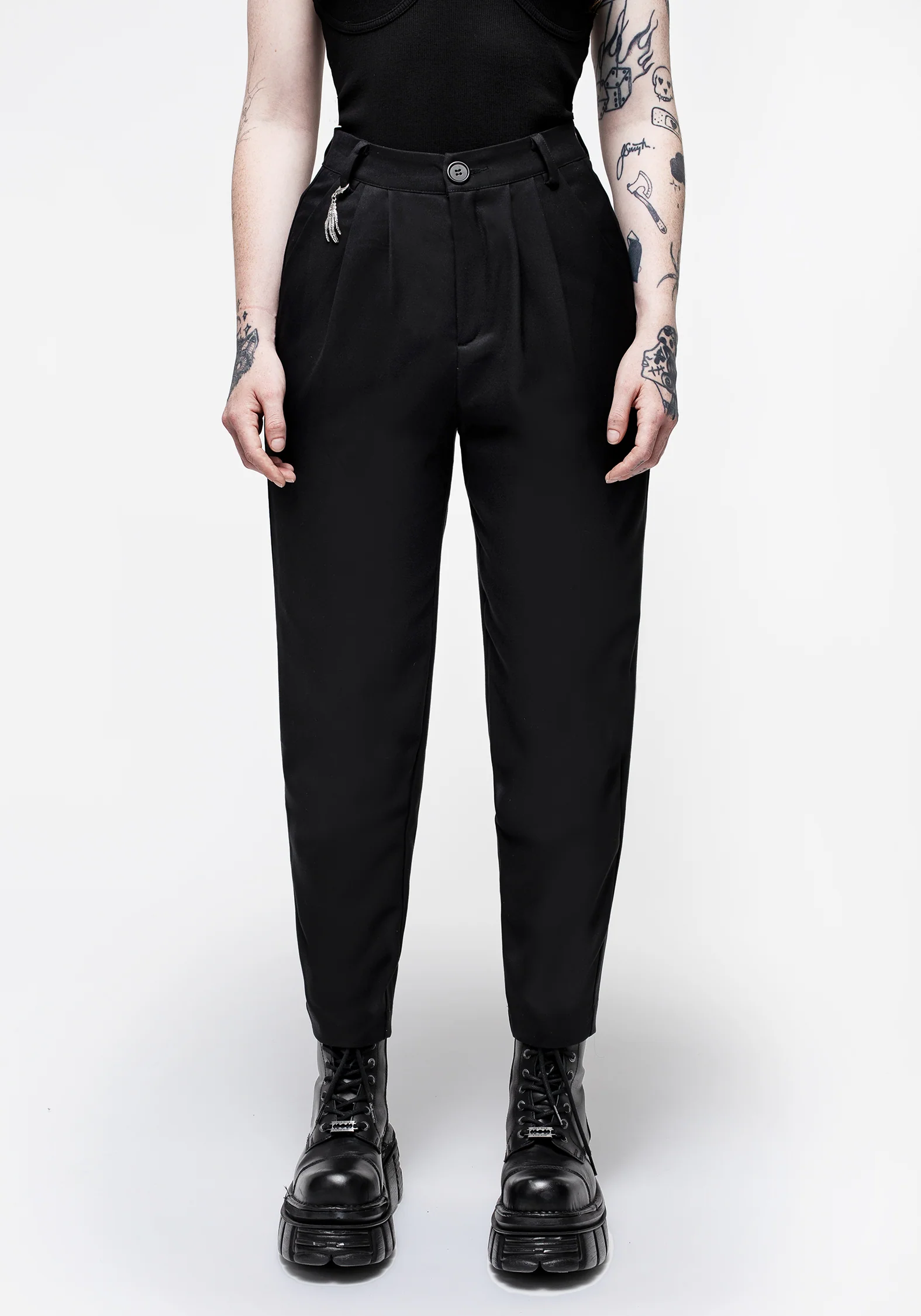 Malverde High Waist Tapered Trousers - Black - Image 6