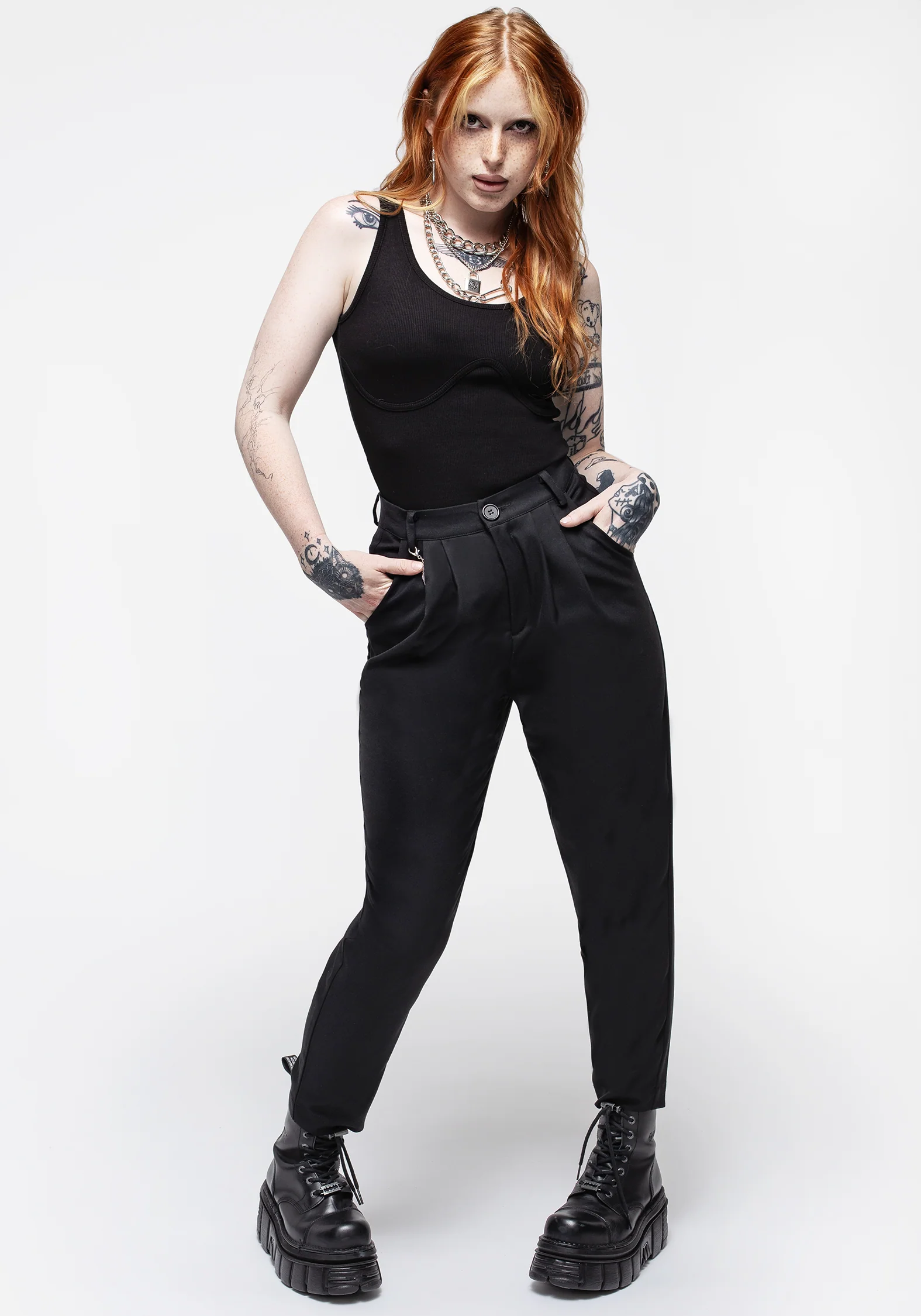 Malverde High Waist Tapered Trousers - Black - Image 7