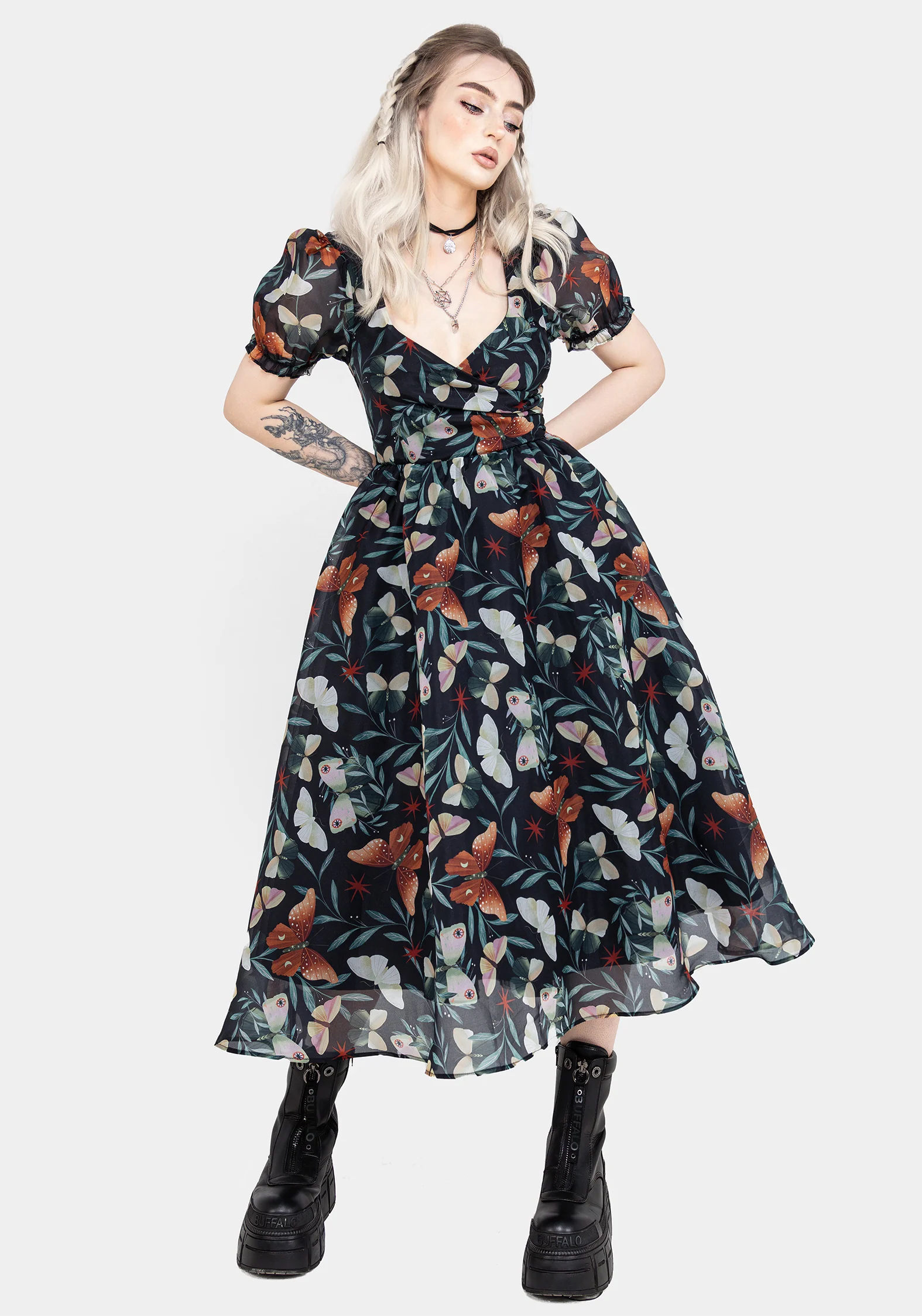 Mariposa Puff Sleeve Organza Midi Dress - Image 6