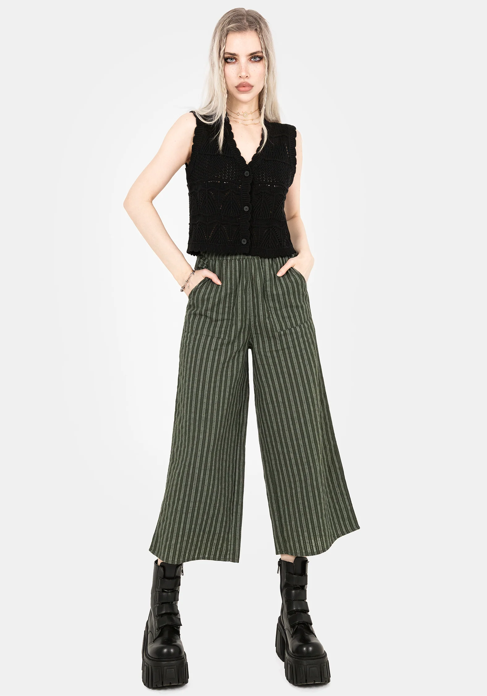 Memorantia Wide Leg Culottes - Green - Image 7