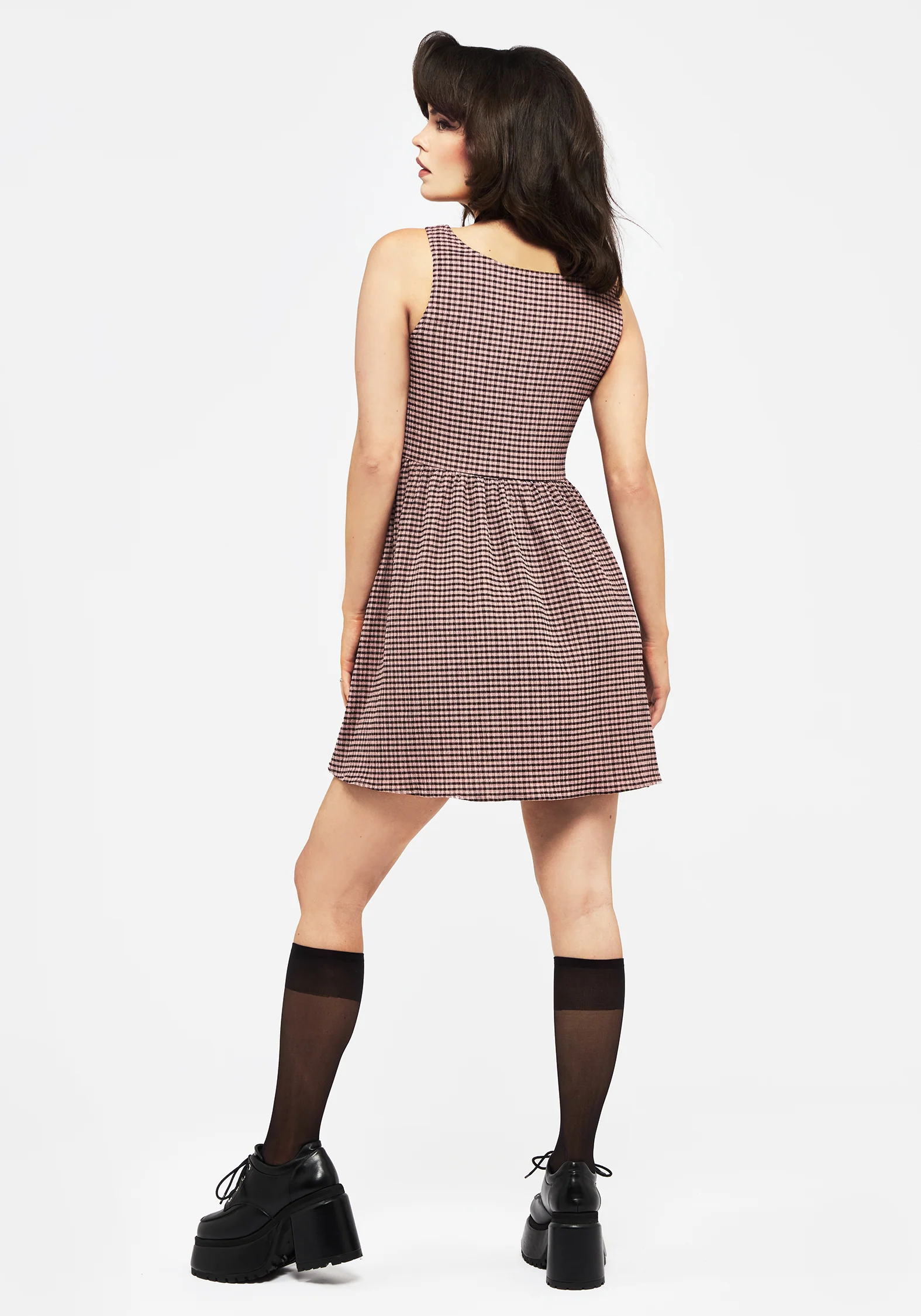 Midora Crinkle Check Mini Skater Dress - Image 3