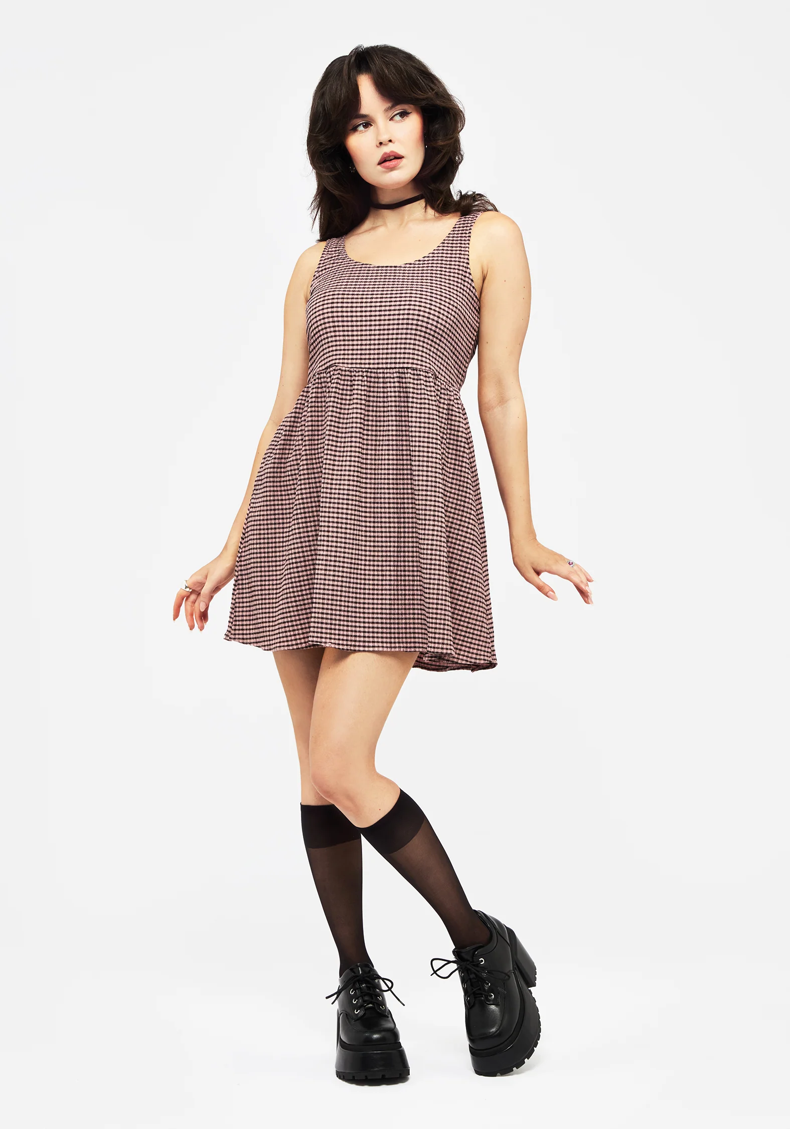 Midora Crinkle Check Mini Skater Dress - Image 4