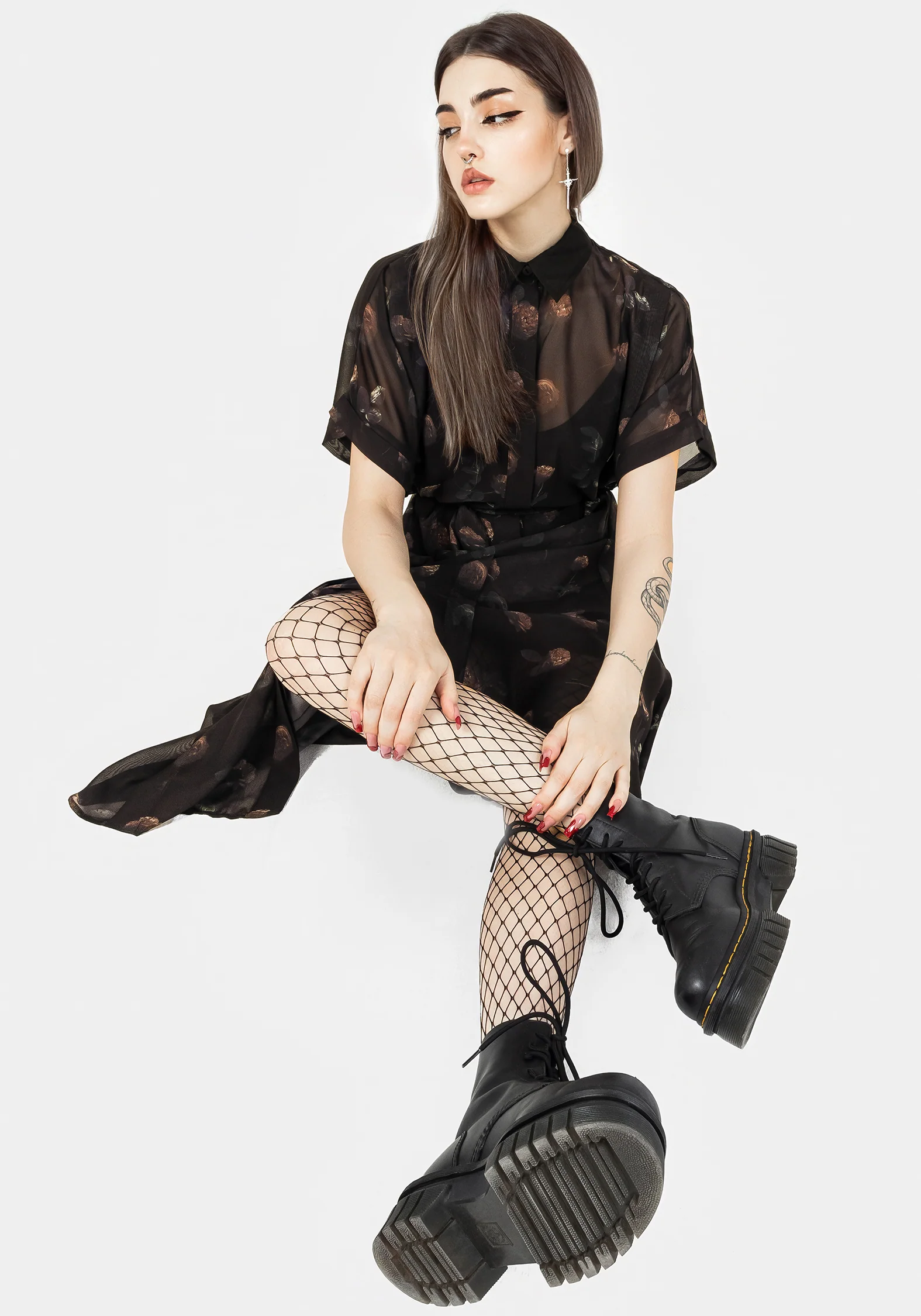 Monica Floral Chiffon Midi Shirt Dress - Image 4