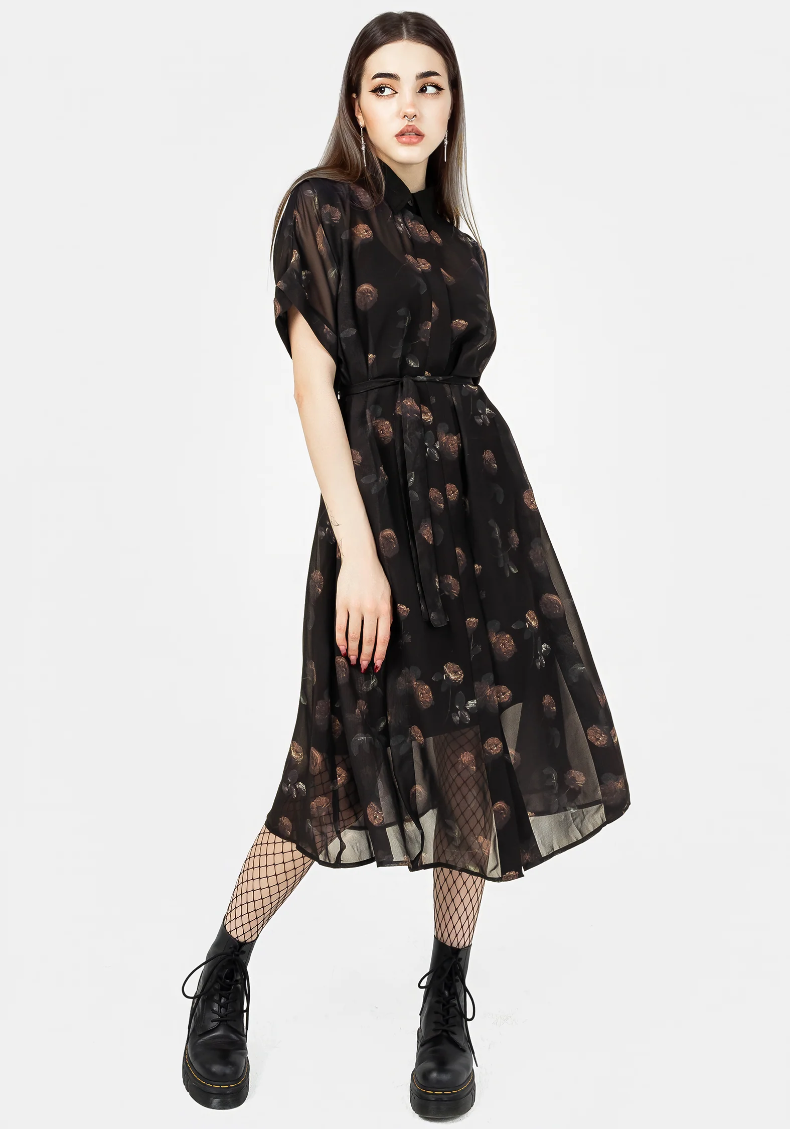 Monica Floral Chiffon Midi Shirt Dress - Image 5