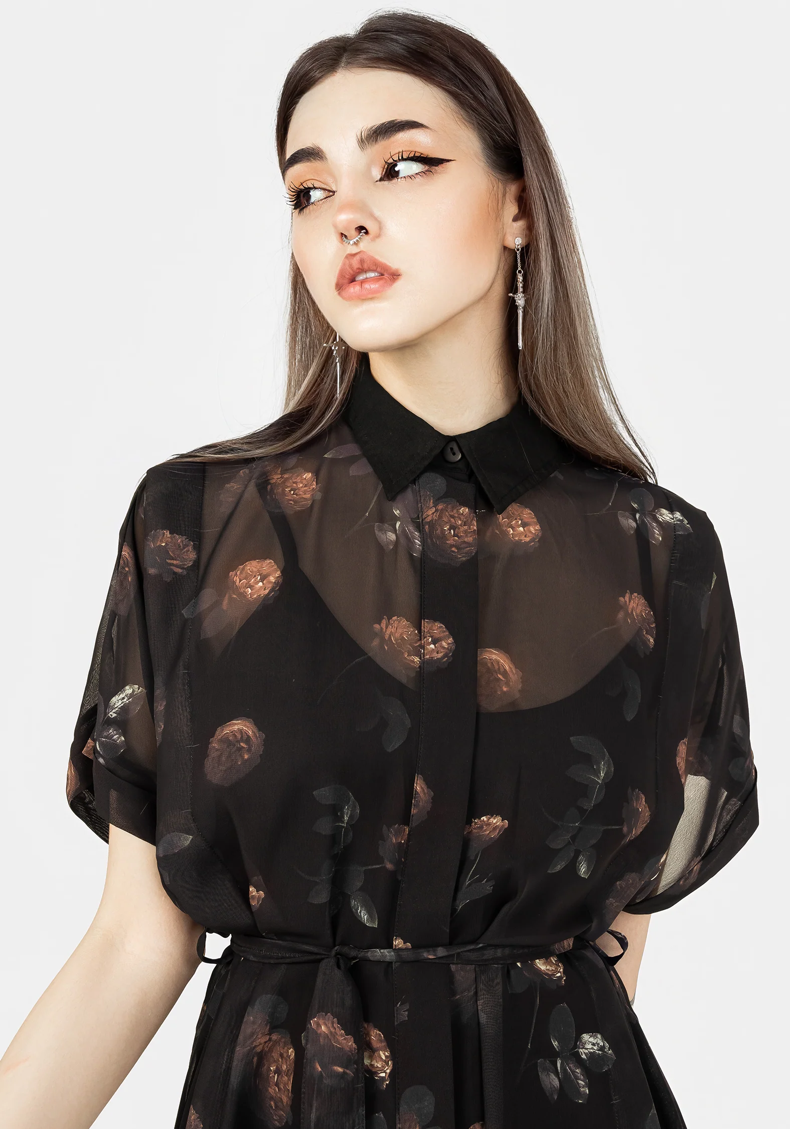 Monica Floral Chiffon Midi Shirt Dress - Image 6