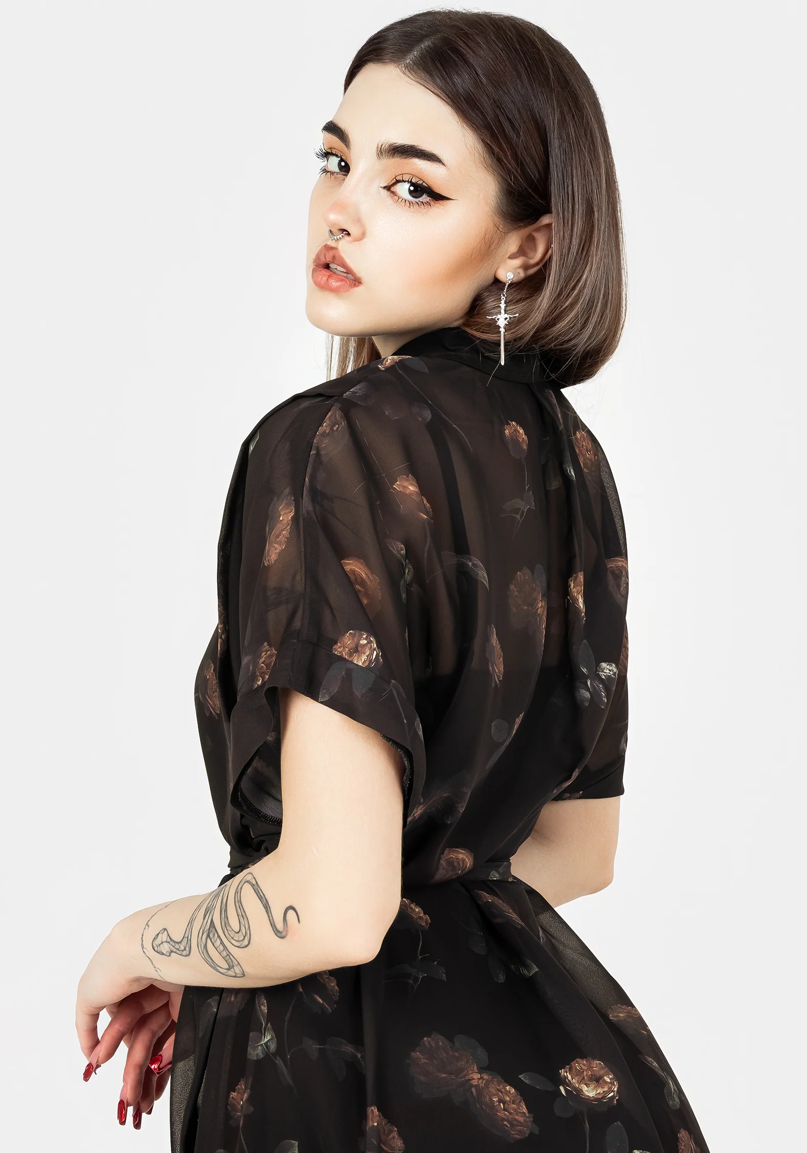 Monica Floral Chiffon Midi Shirt Dress - Image 7