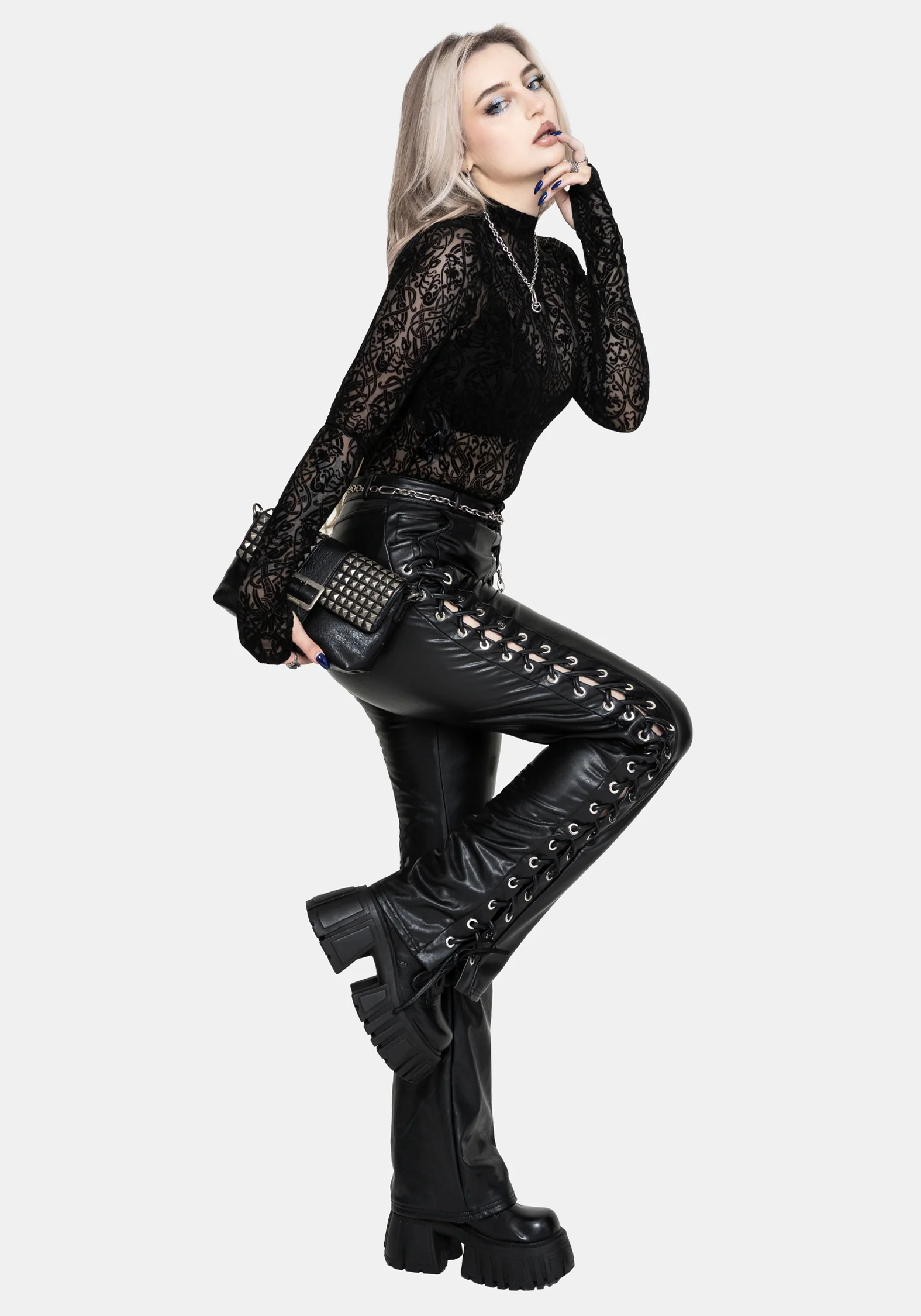 Mortis Laced Straight Leg PU Trousers - Image 6