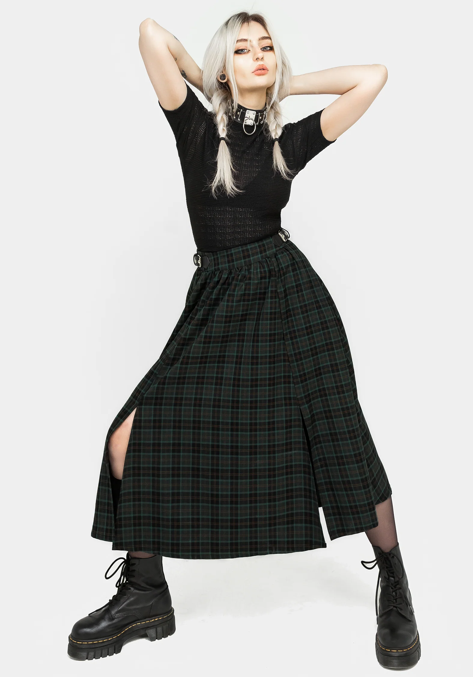 Nightingale Buckled Check Midi Skirt - Image 4
