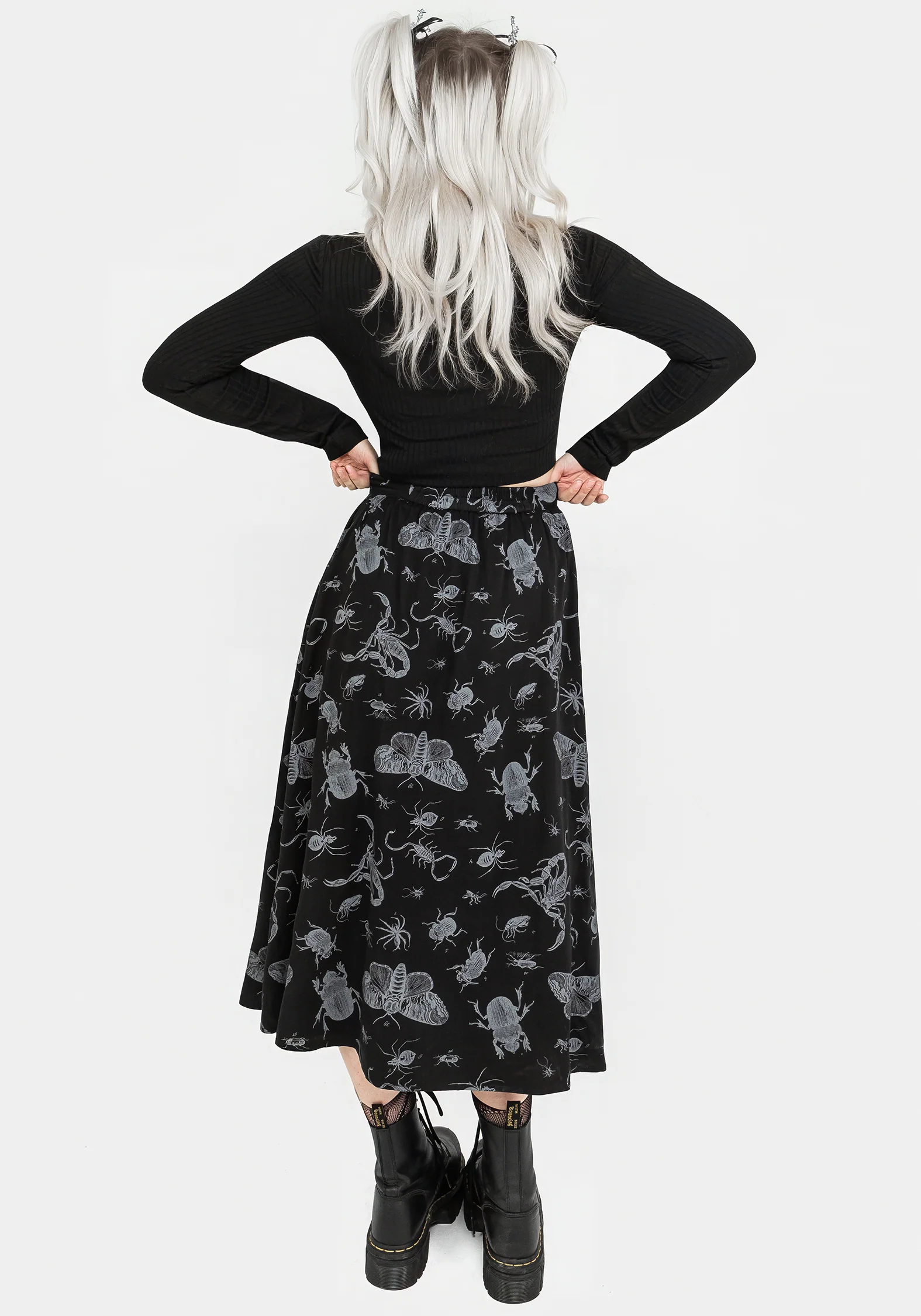 Parasite Bugs Button Front Midi Skirt - Black - Image 3