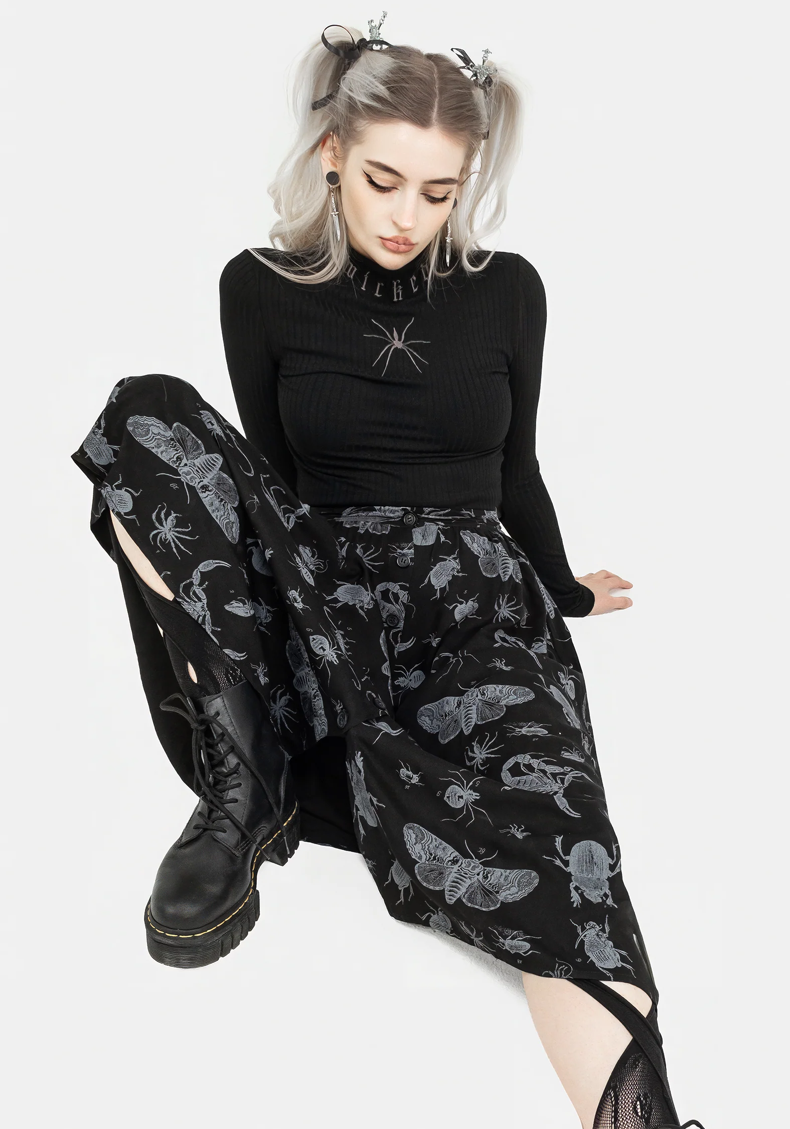 Parasite Bugs Button Front Midi Skirt - Black - Image 9