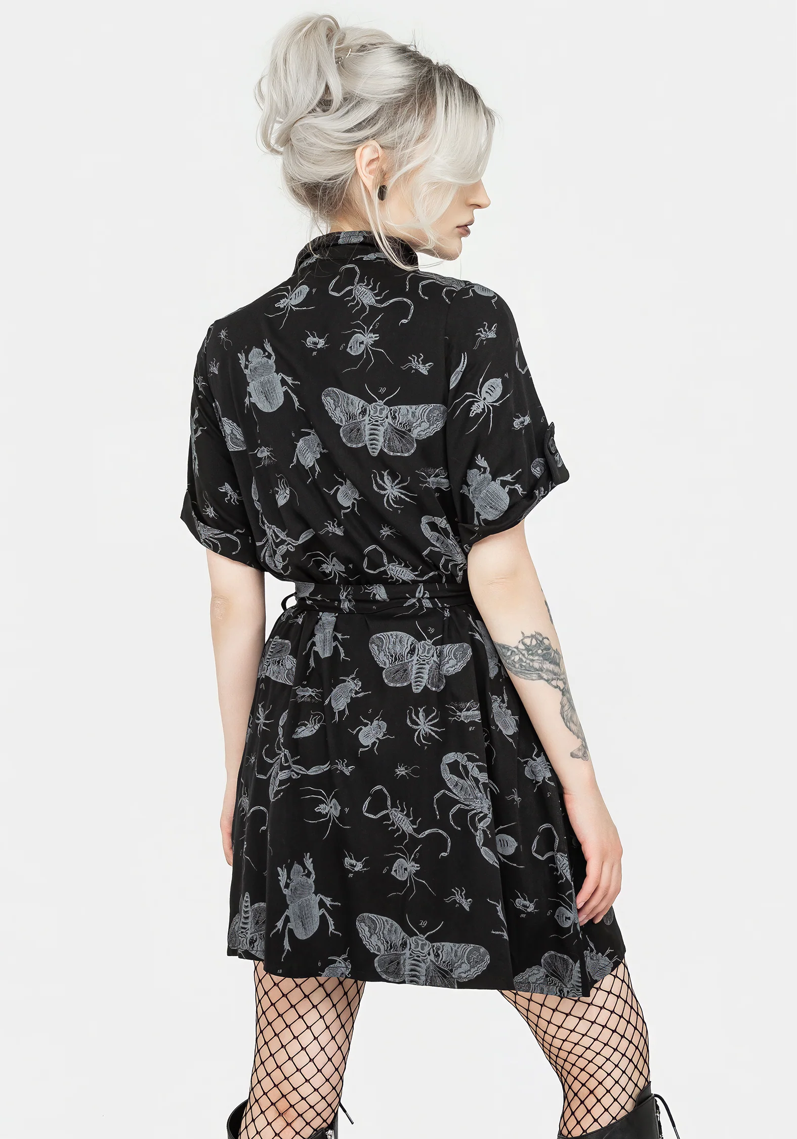 Parasite Bugs Short Sleeve Mini Shirt Dress - Black - Image 3