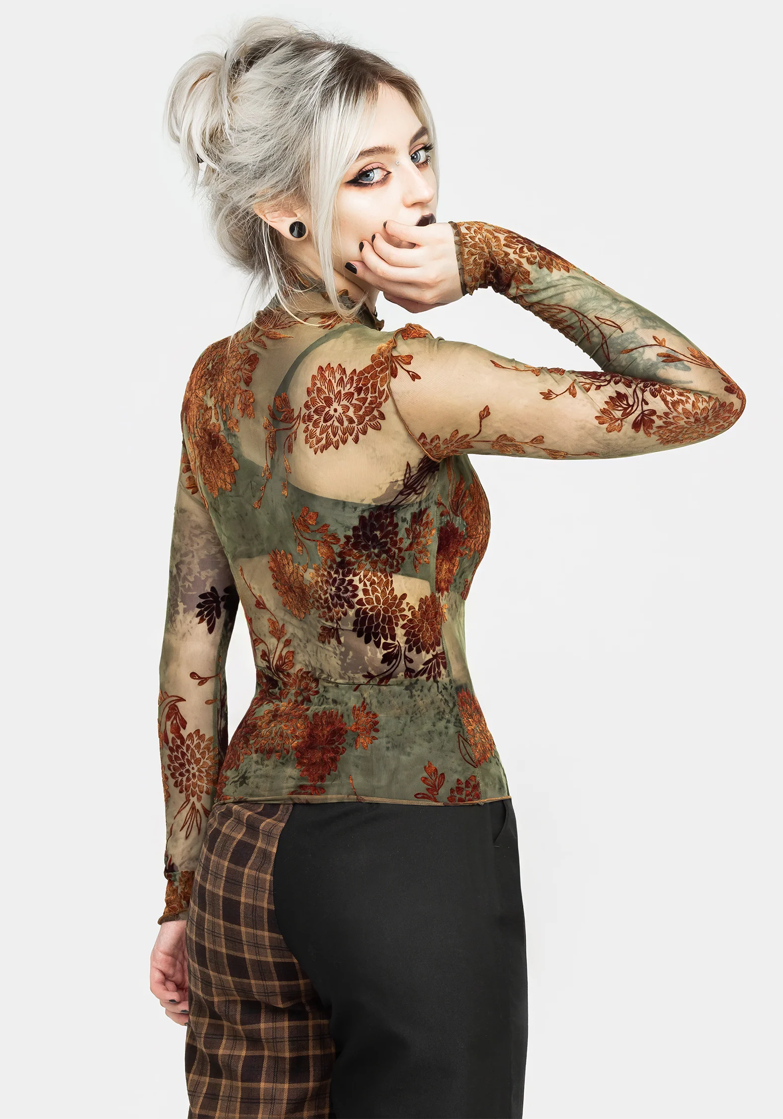 Rosaleigh Flock Velour Mesh Long Sleeve Top - Image 3