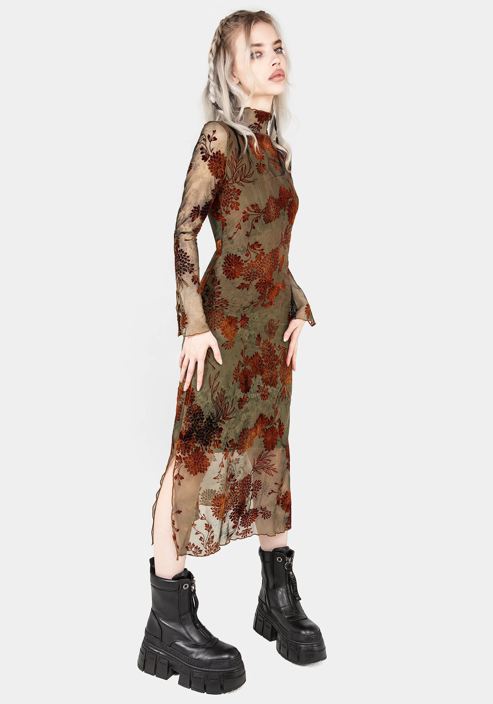 Rosaleigh Flock Velour Mesh Midaxi Dress - Image 4