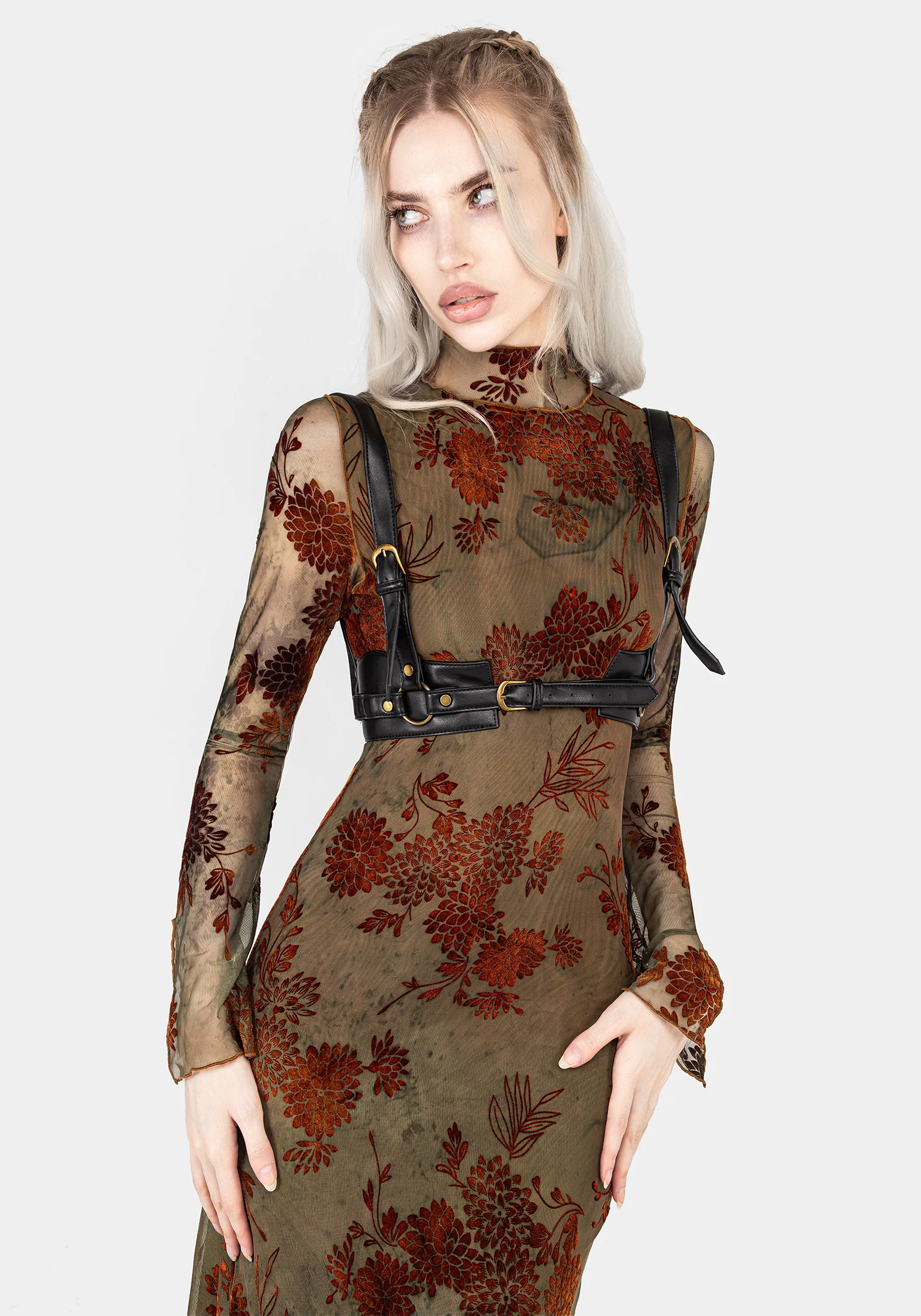 Rosaleigh Flock Velour Mesh Midaxi Dress - Image 5