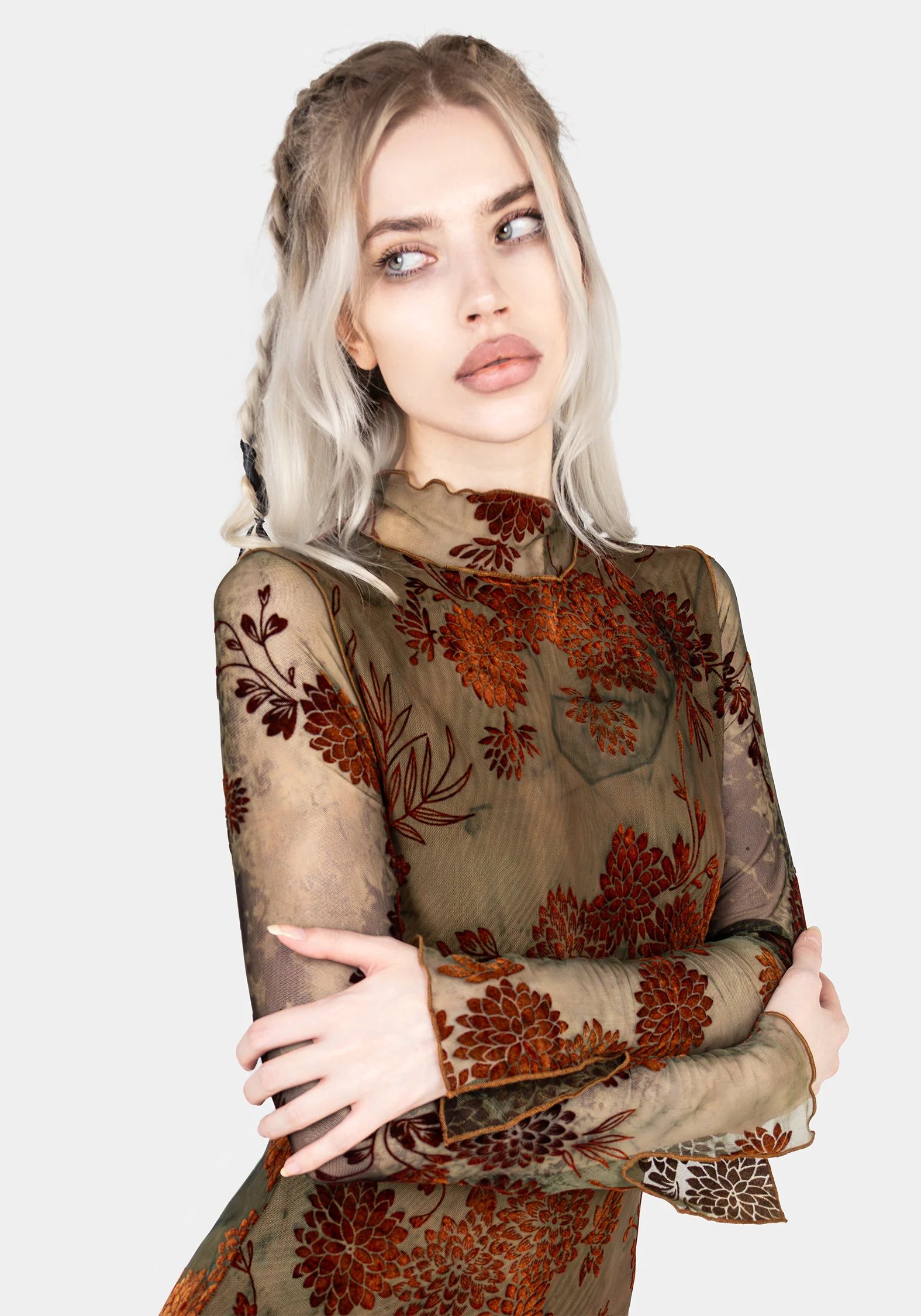 Rosaleigh Flock Velour Mesh Midaxi Dress - Image 7