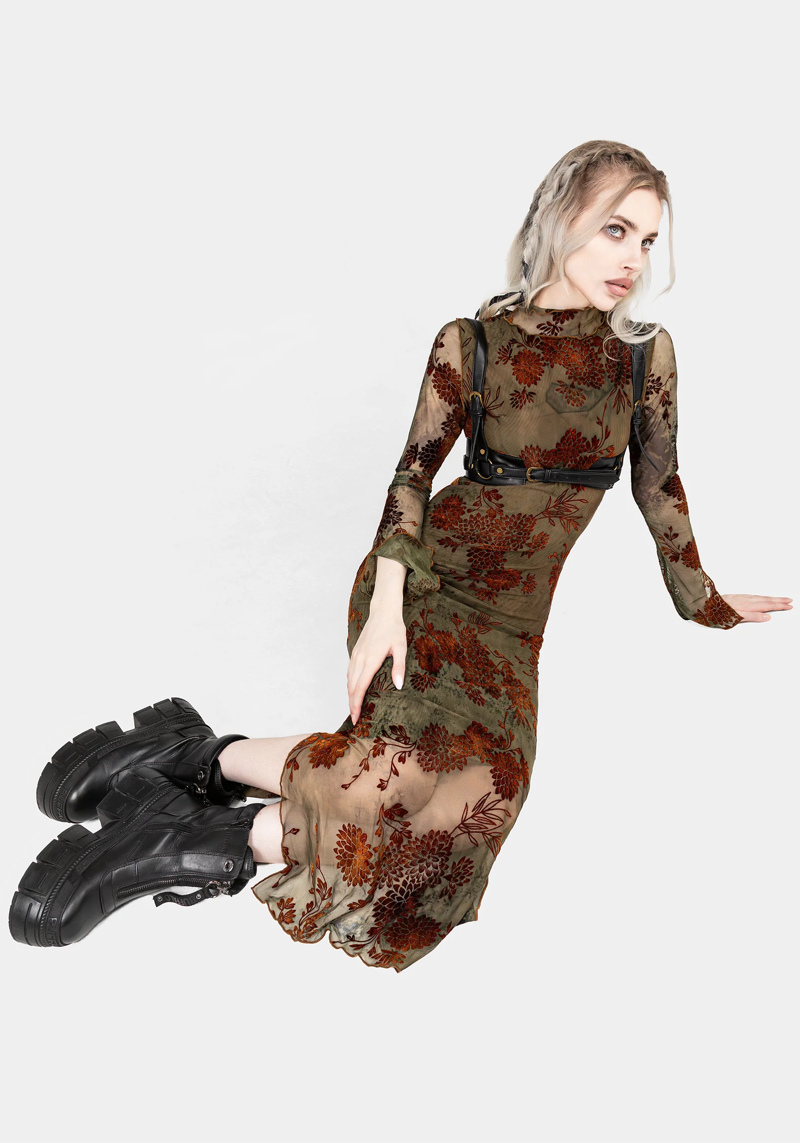 Rosaleigh Flock Velour Mesh Midaxi Dress - Image 8