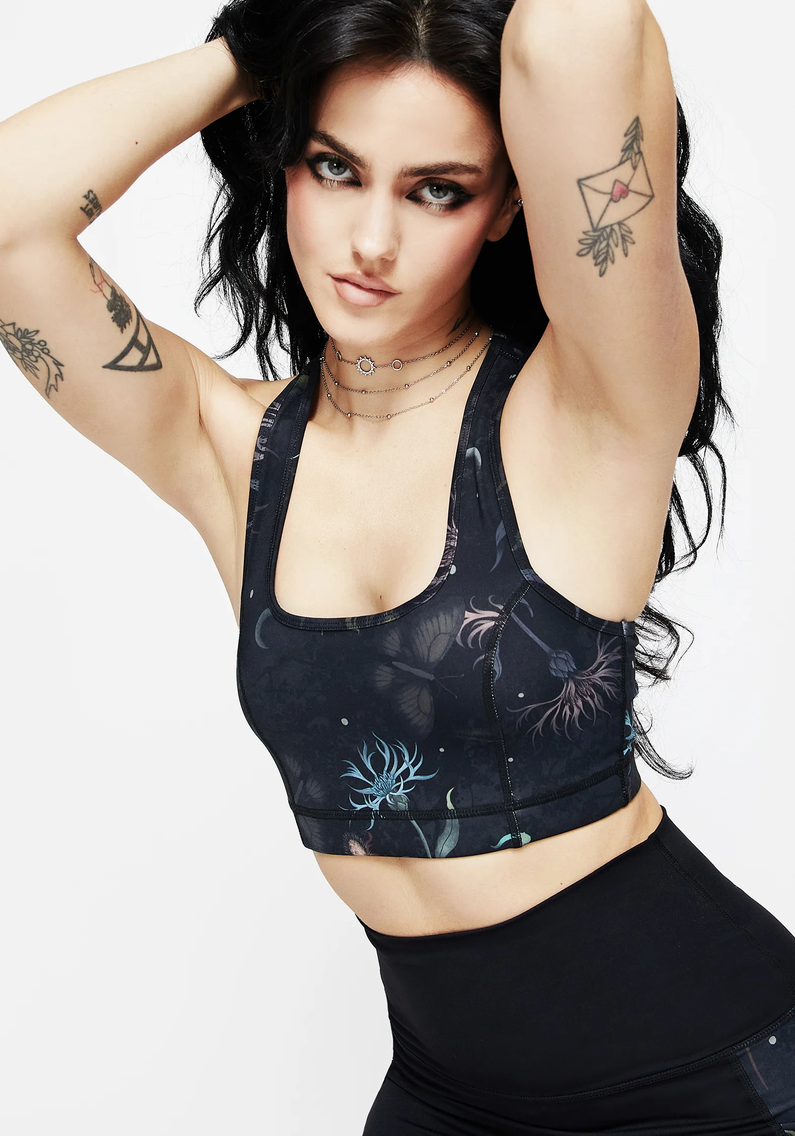 Rosanella Floral Fairy Print Racerback Athleisure Sports Bra - Image 6