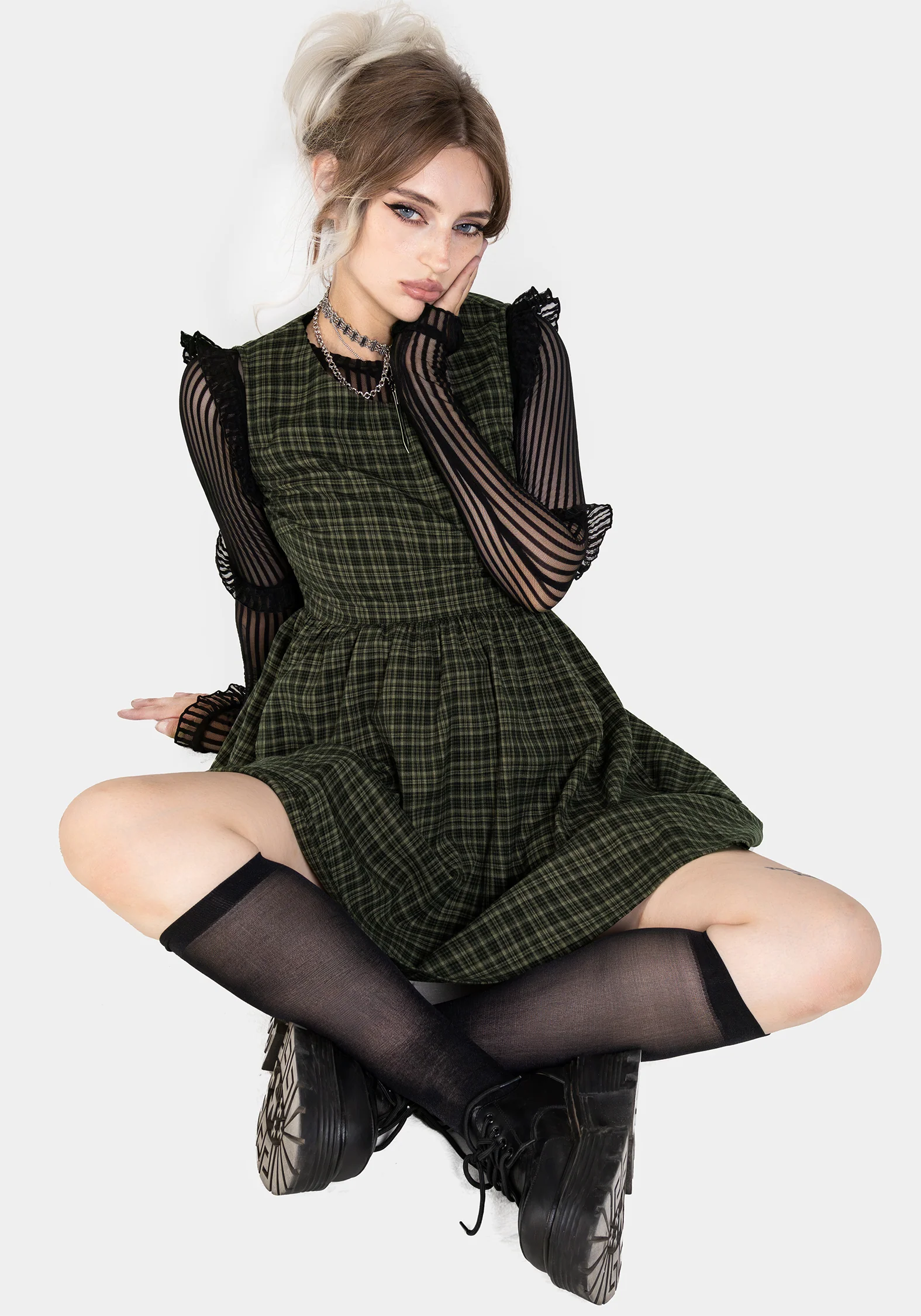 Sabine Check Mini Skater Dress - Image 6