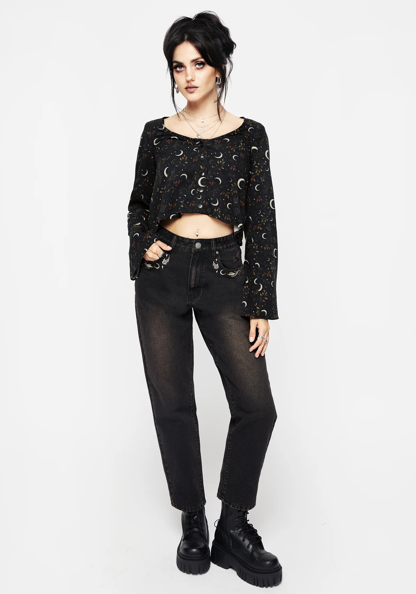 Sickle Moon Flute Sleeve Button Up Top - Image 4