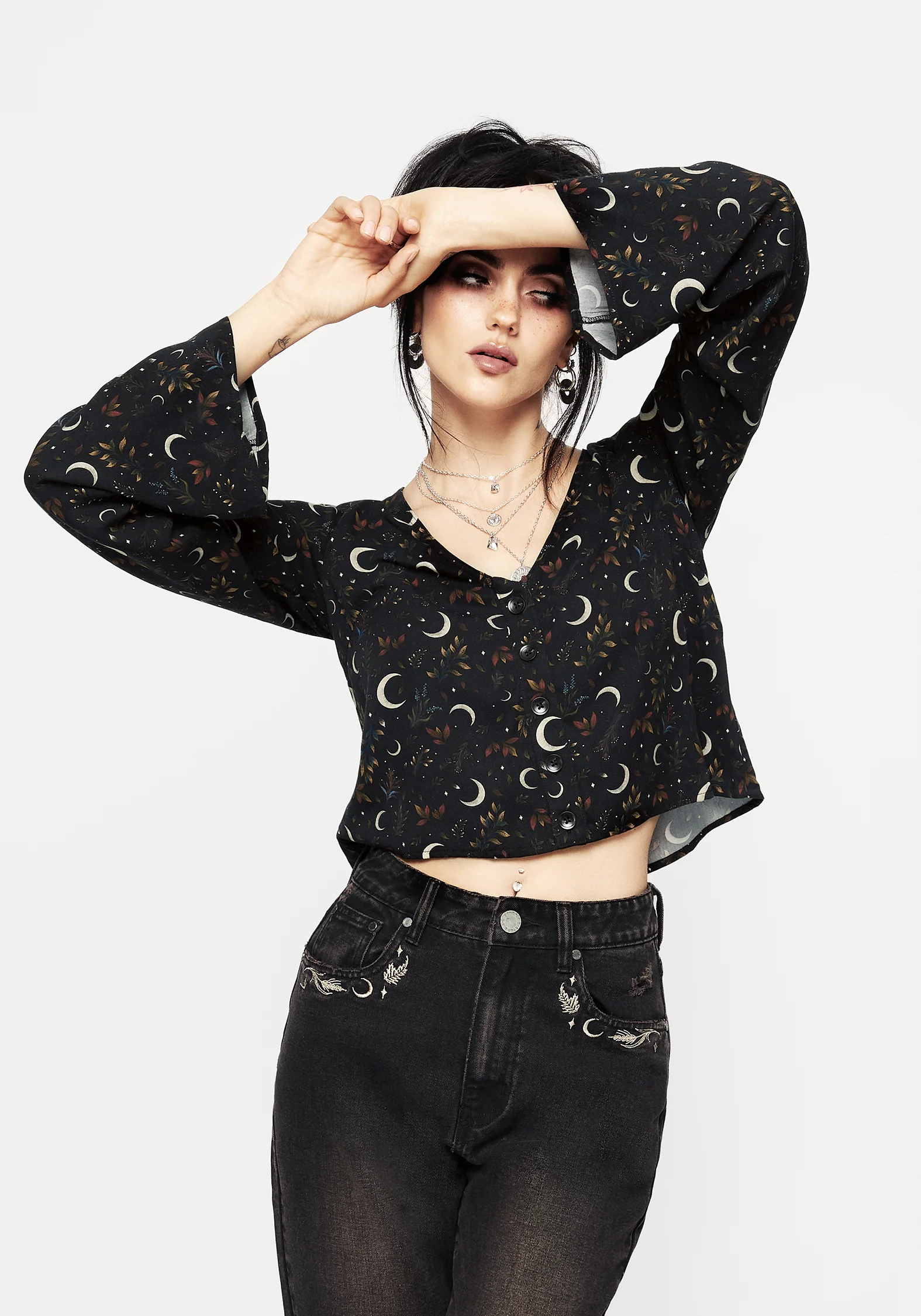 Sickle Moon Flute Sleeve Button Up Top - Image 6