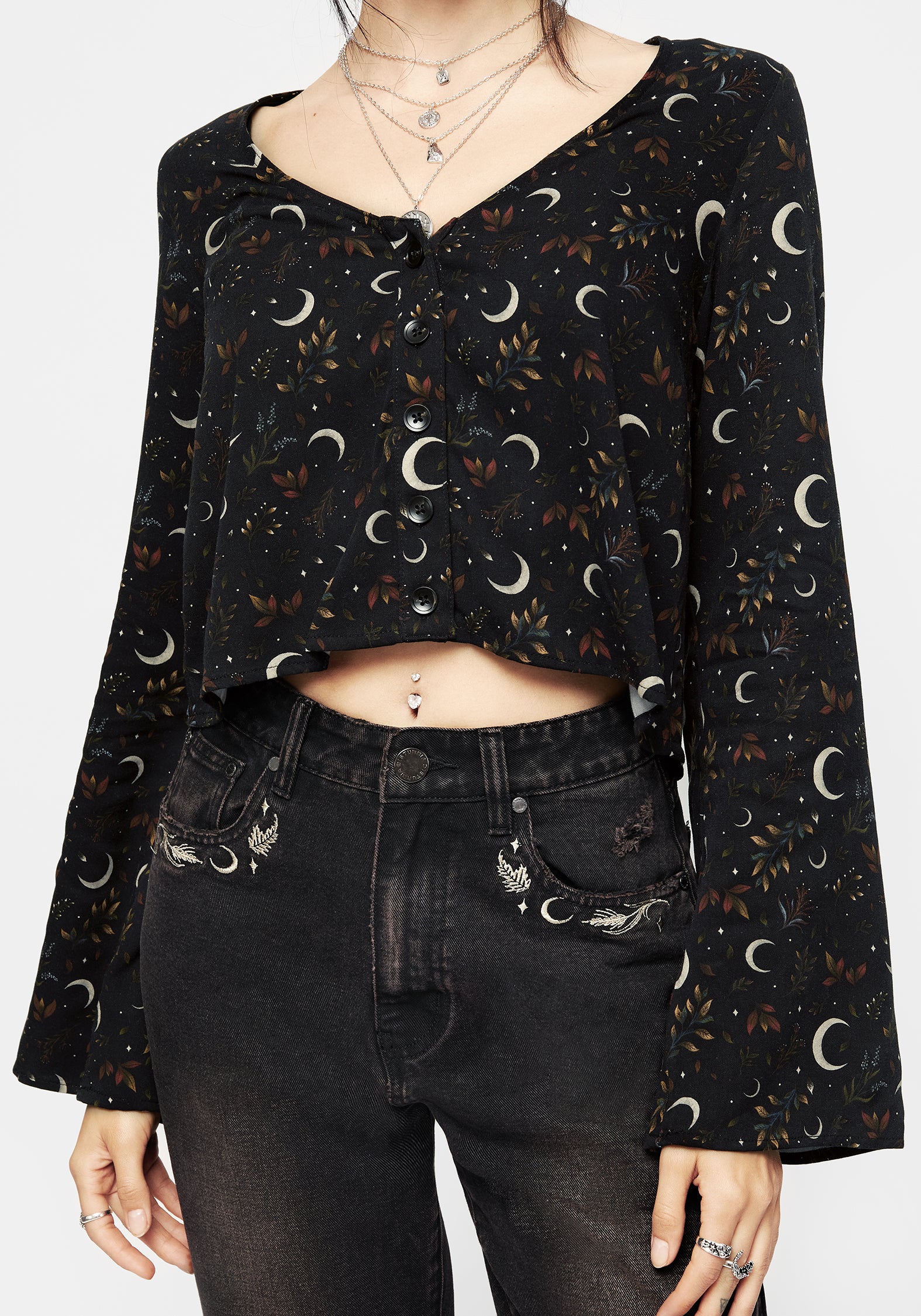 Sickle Moon Flute Sleeve Button Up Top - Image 7