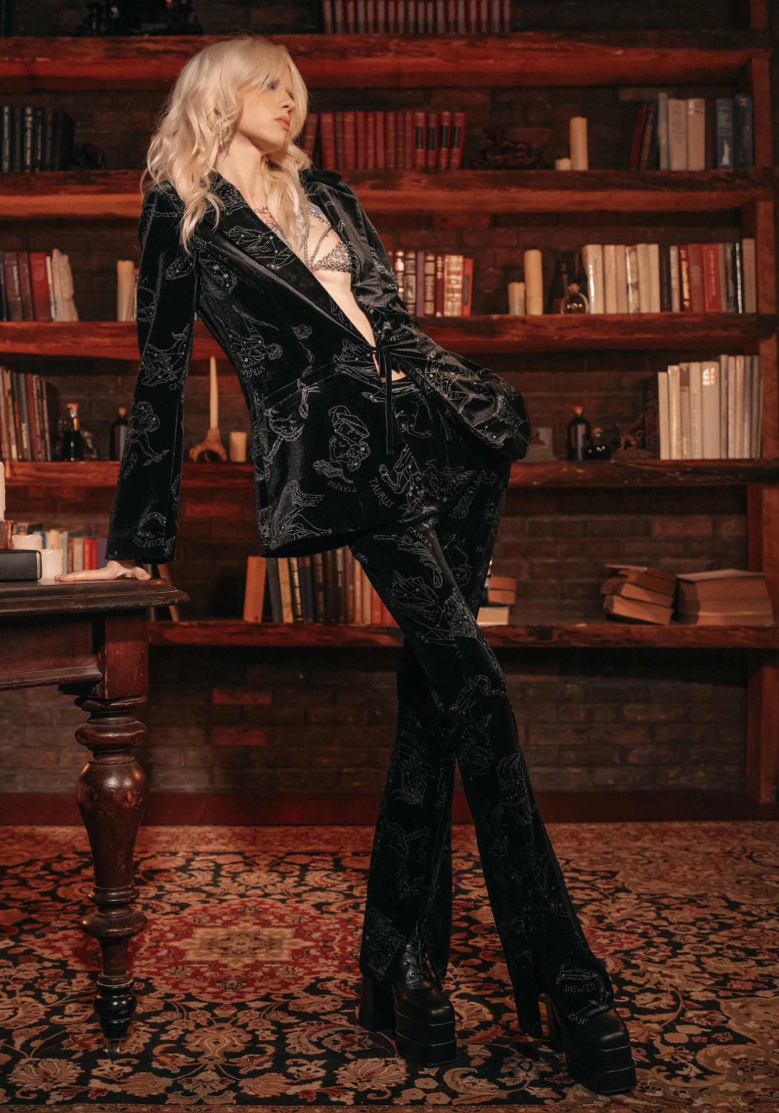 Zodiac Foil Print Velour Blazer - Image 4