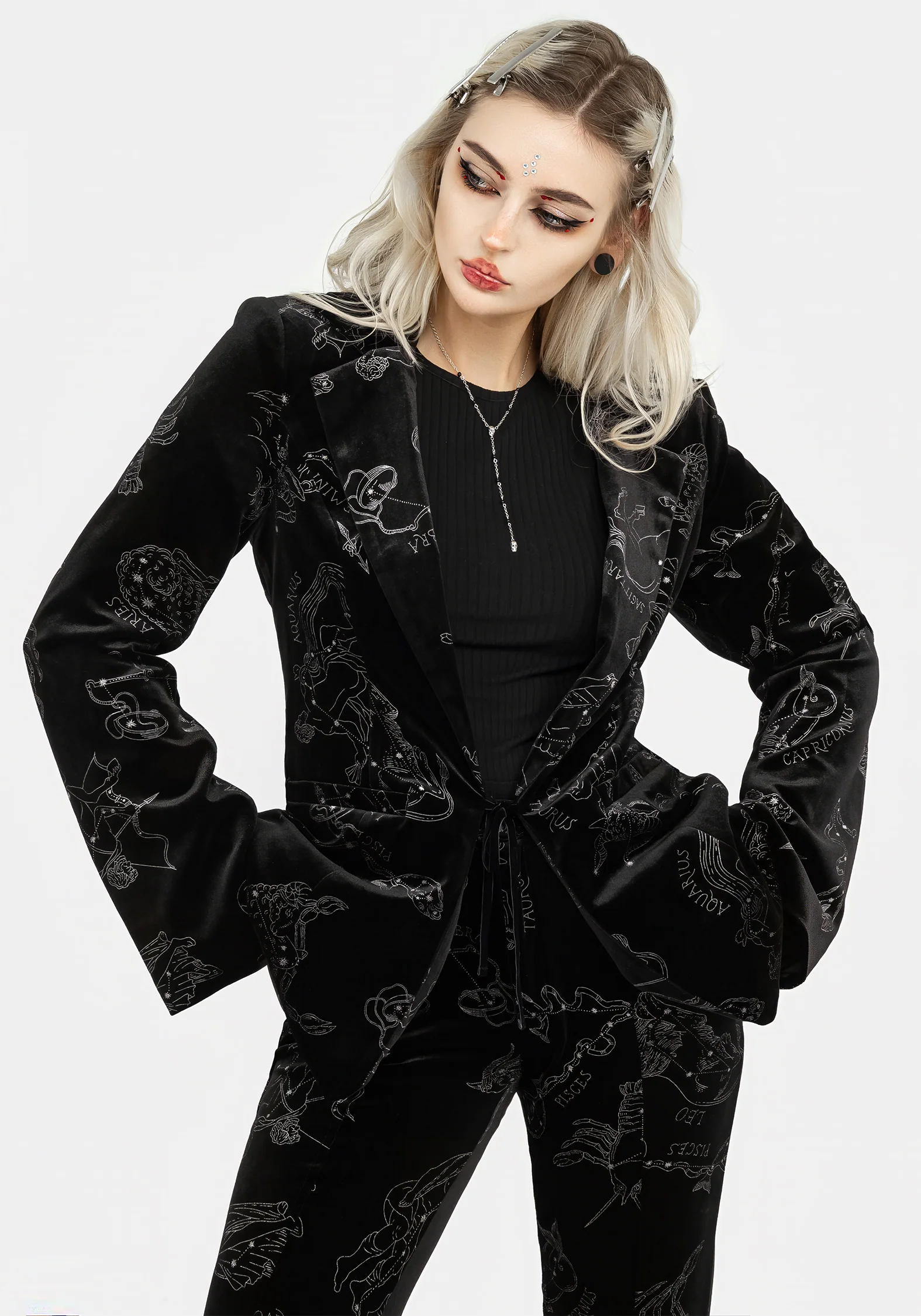 Zodiac Foil Print Velour Blazer - Image 7